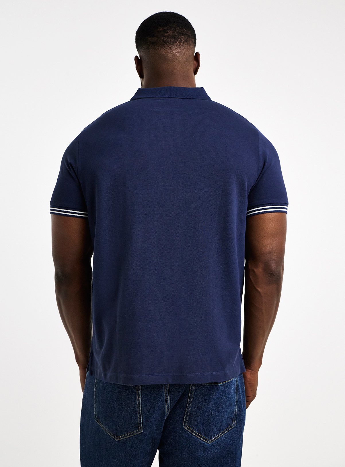 JACAMO Tipped Pique Long Polo Shirt Navy 1XL - Image 2 thumbnail