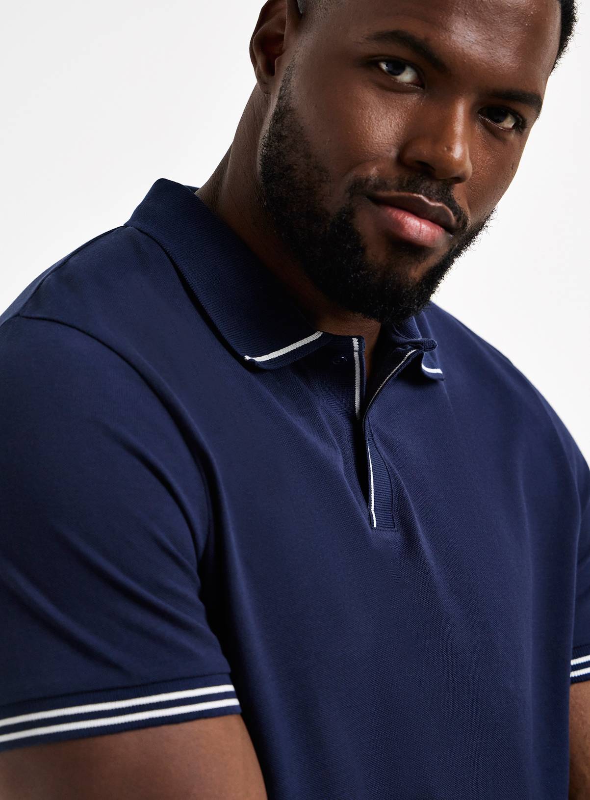 JACAMO Tipped Pique Long Polo Shirt Navy 1XL - Image 3