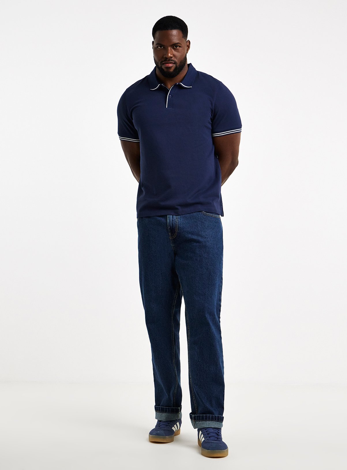 JACAMO Tipped Pique Long Polo Shirt Navy 1XL - Image 4 thumbnail