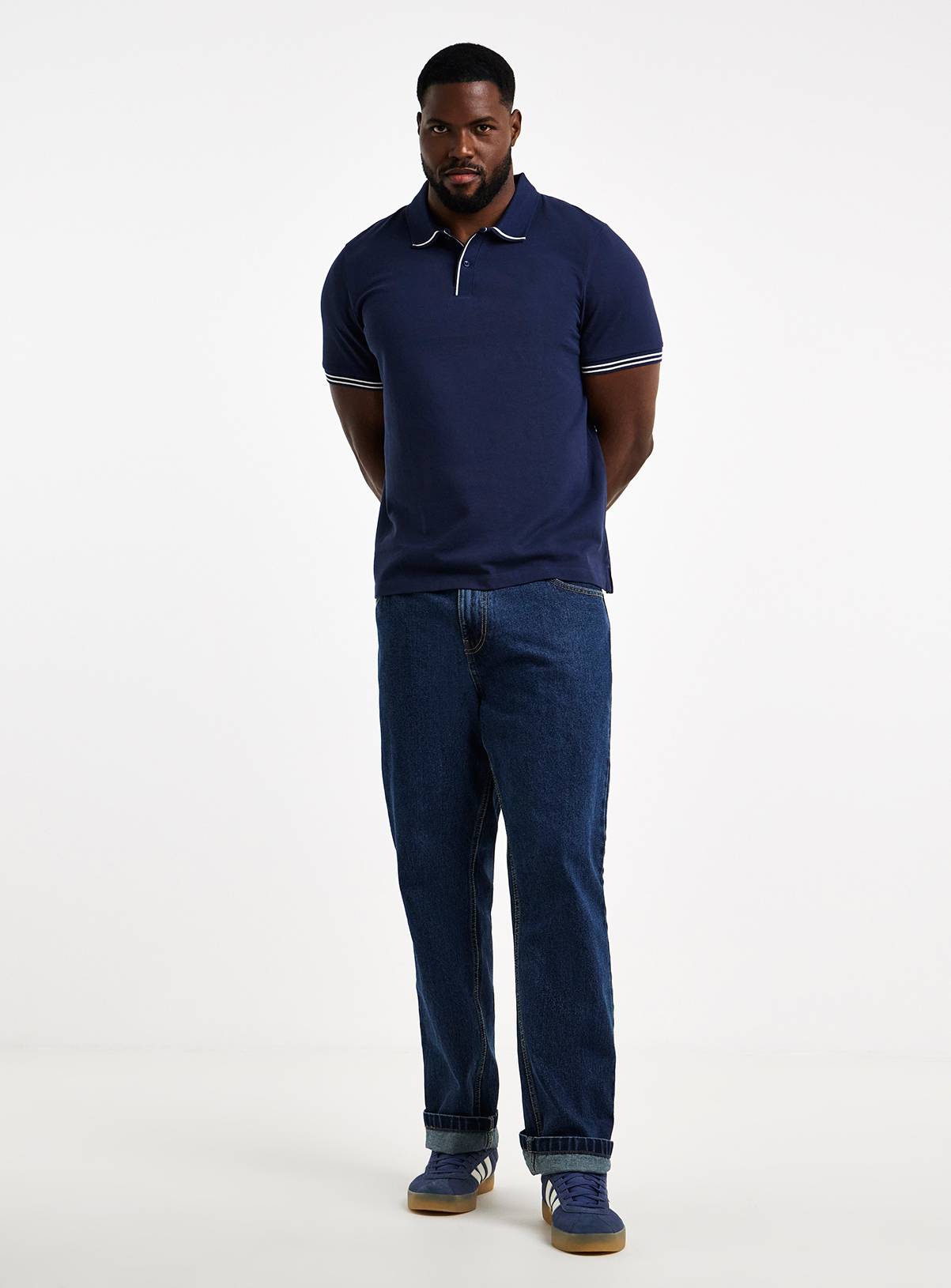 JACAMO Tipped Pique Long Polo Shirt Navy 1XL - Image 4