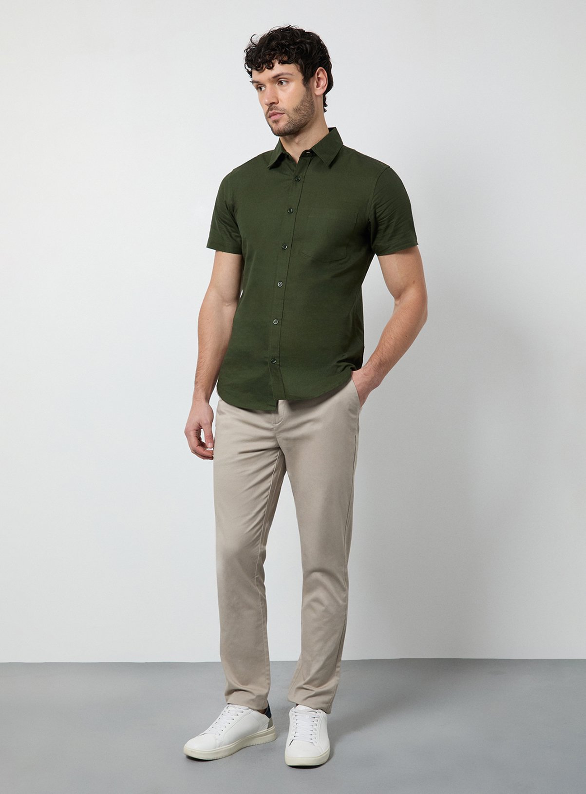 BURTON Khaki Short Sleeve Oxford Shirt XL - Image 2 thumbnail