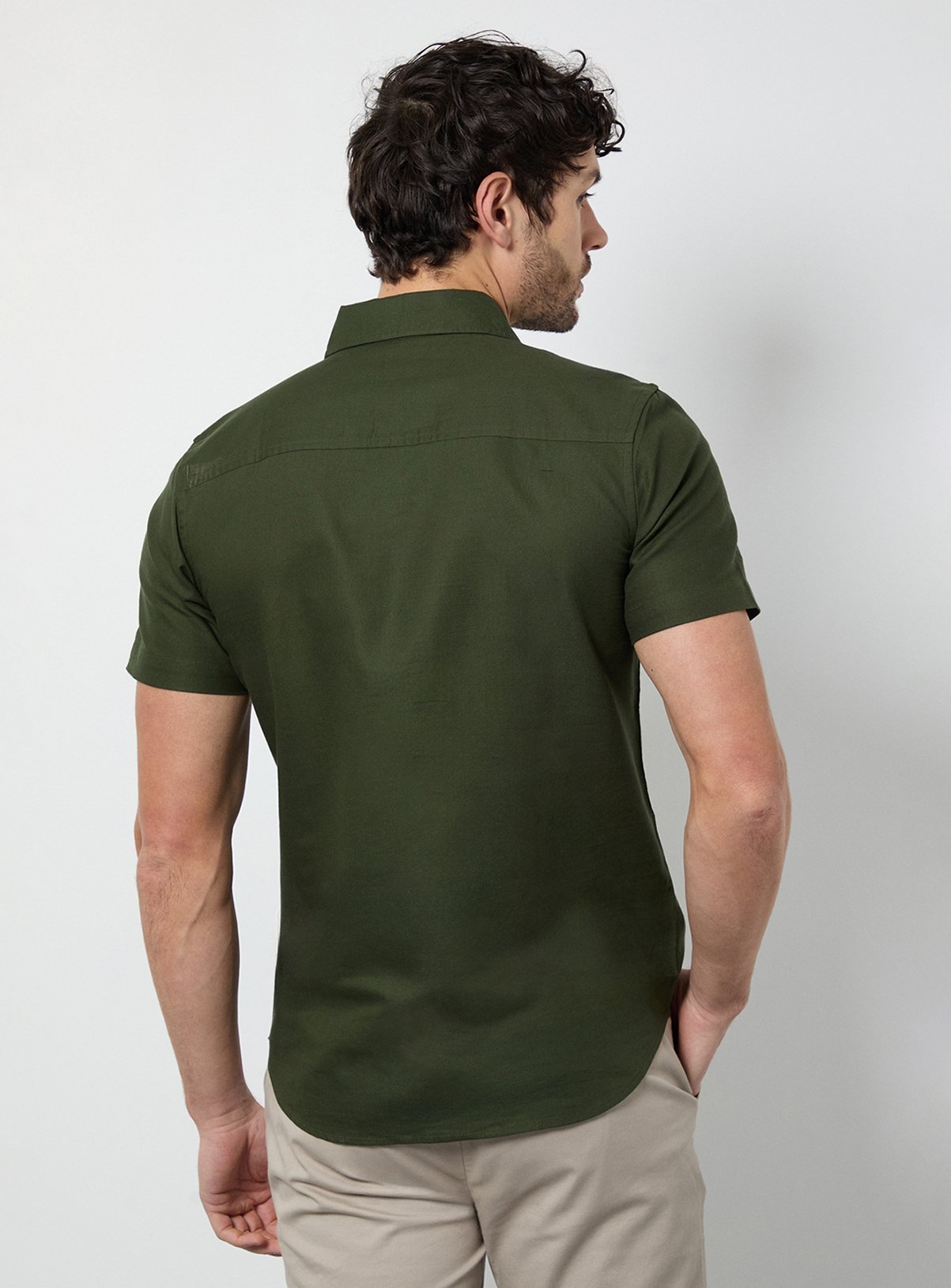 BURTON Khaki Short Sleeve Oxford Shirt XL - Image 3 thumbnail