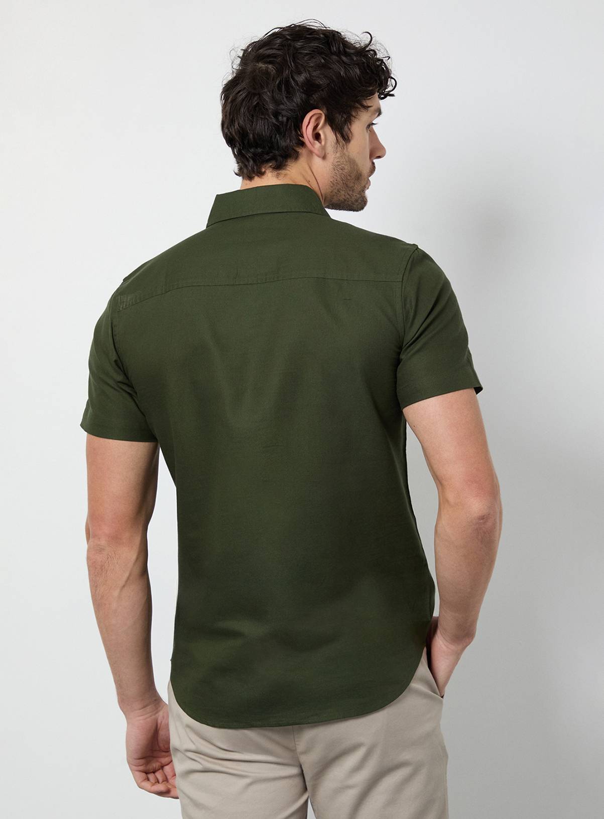 BURTON Khaki Short Sleeve Oxford Shirt XL - Image 3