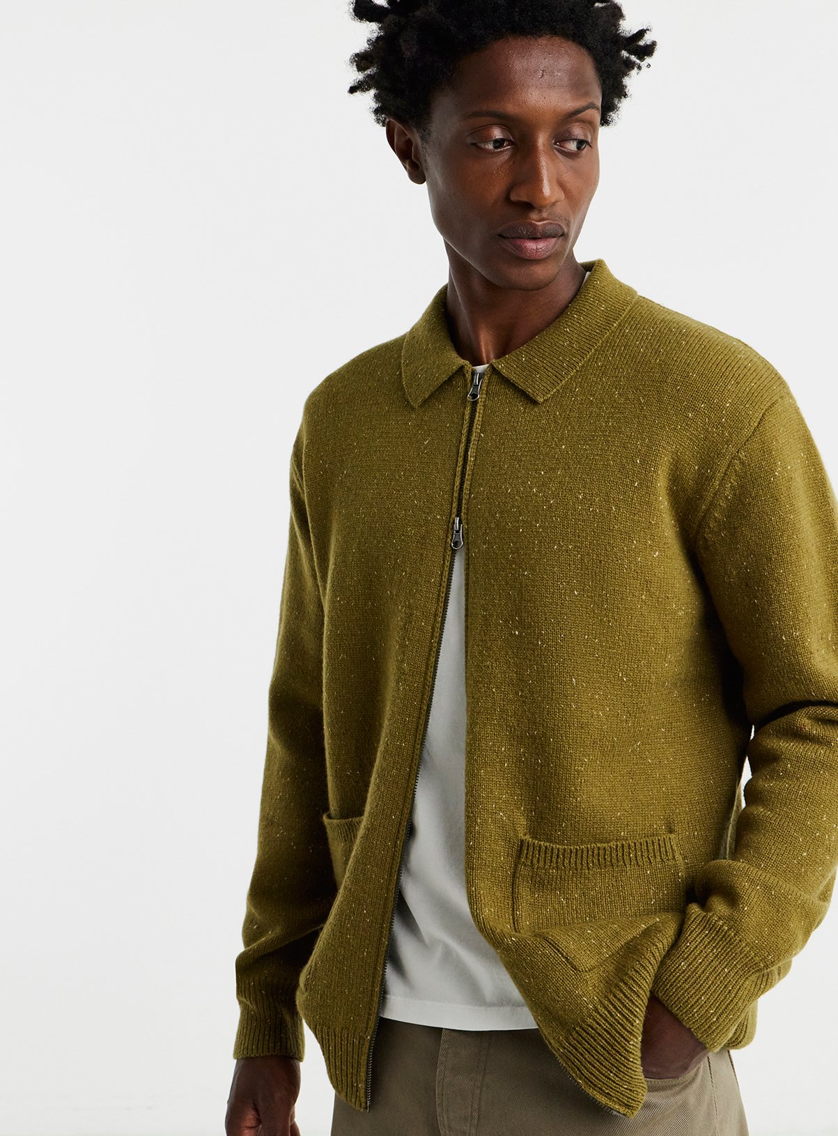 JACAMO Lambswool Chunky Knitted Bomber Green XL - Image 1 thumbnail