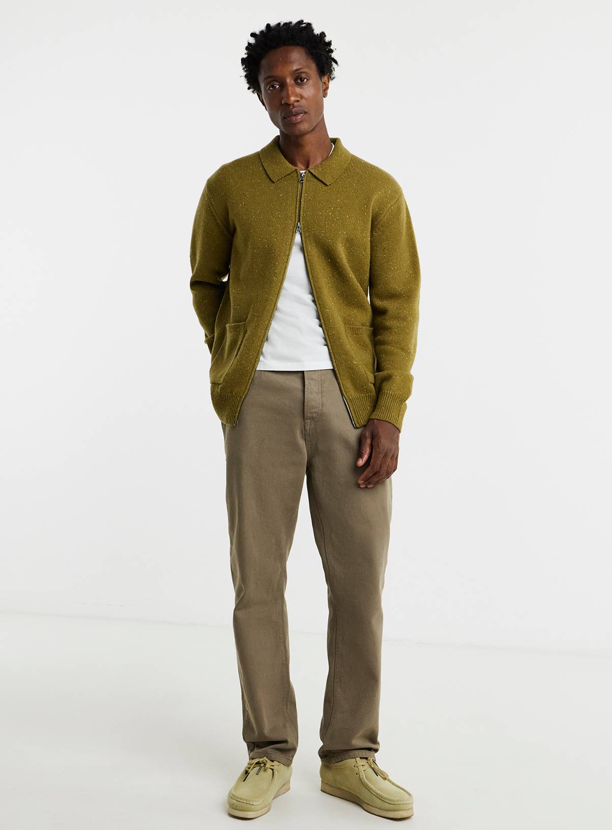 JACAMO Lambswool Chunky Knitted Bomber Green XL - Image 3