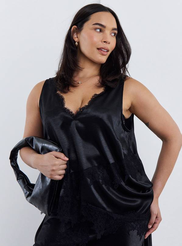 SIMPLY BE Black Satin Lace Cami Top 22