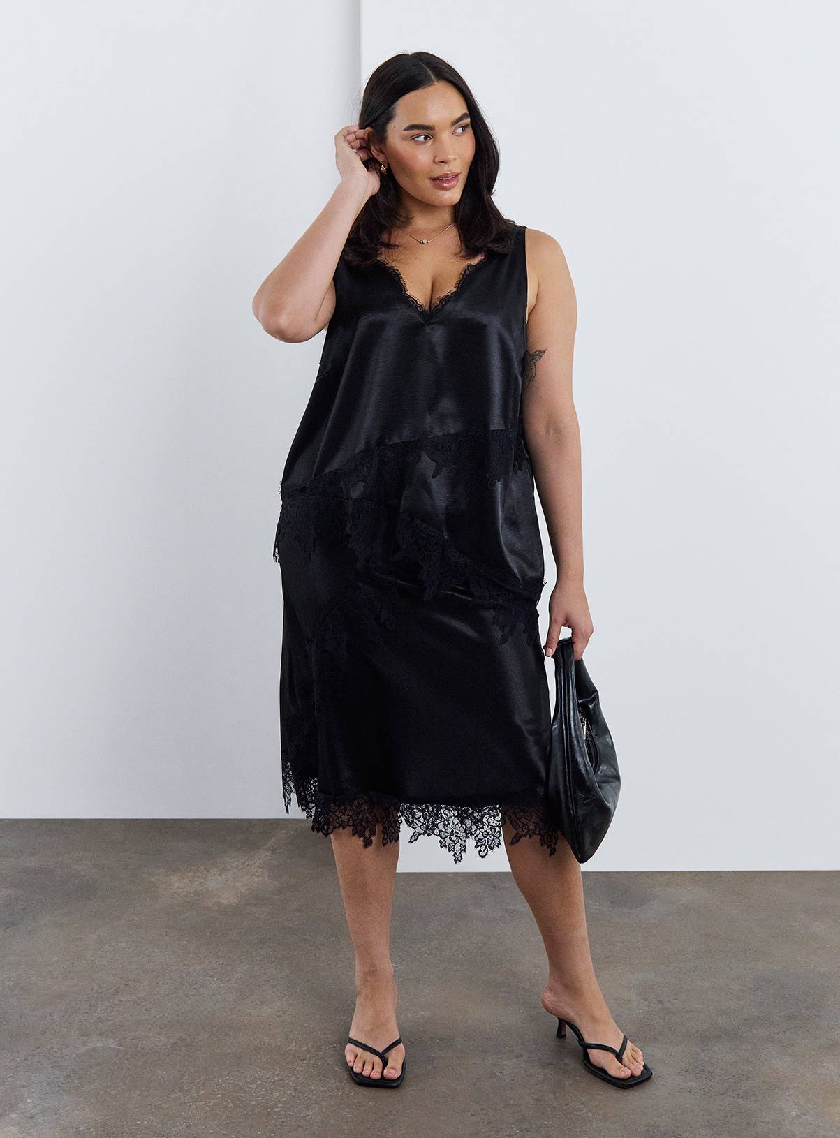 SIMPLY BE Black Satin Lace Cami Top 26 - Image 3