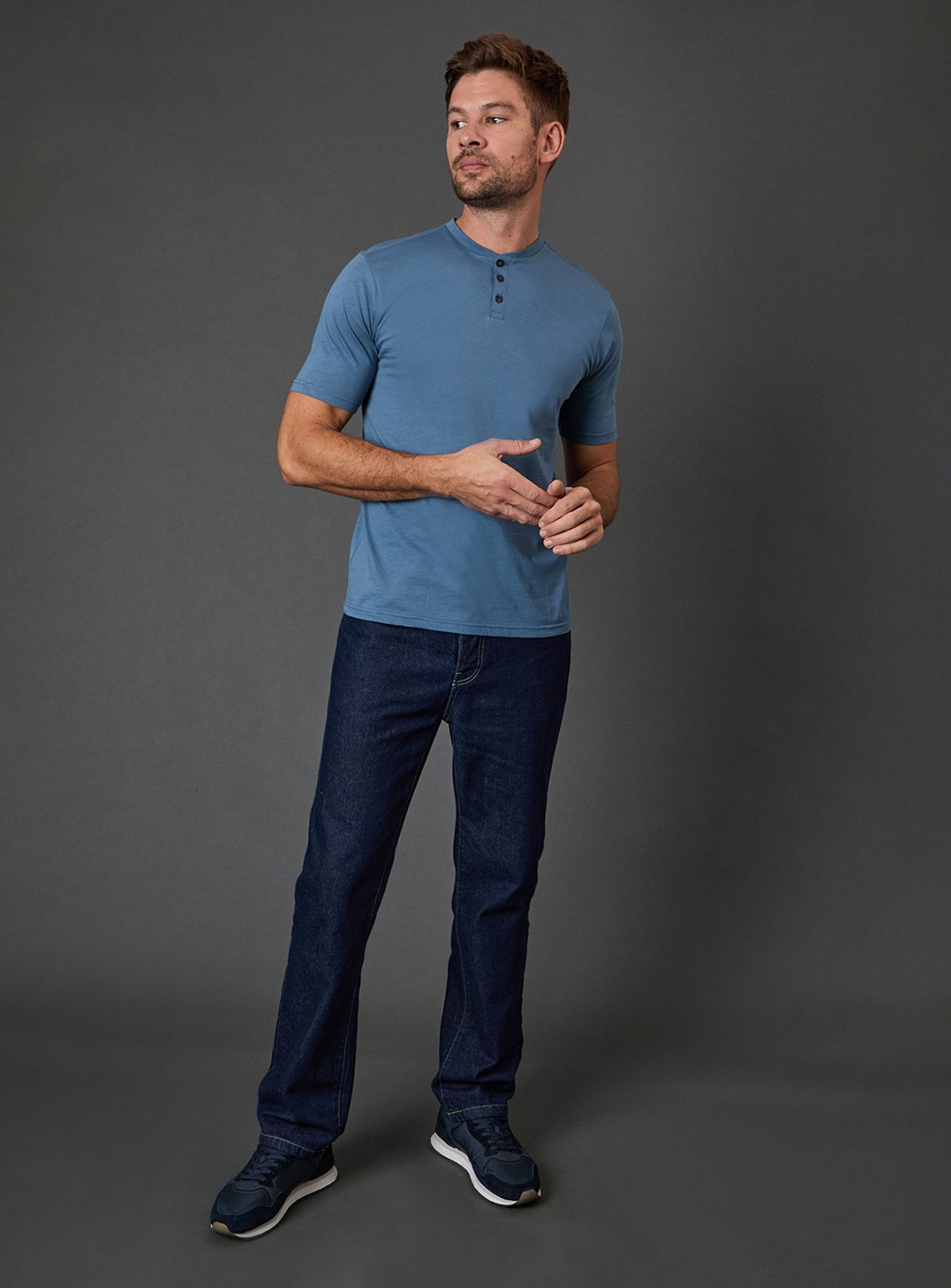 BURTON Blue Grandad Neck T-Shirt XL - Image 4 thumbnail