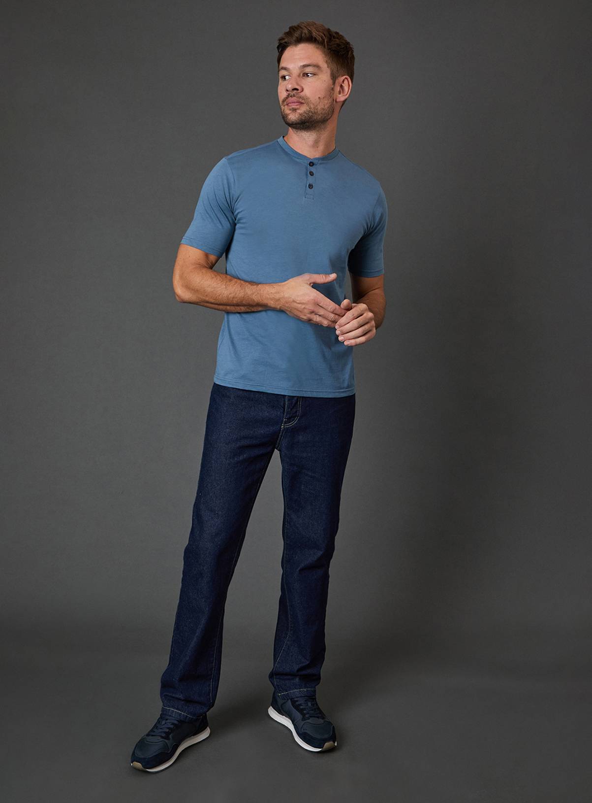 BURTON Blue Grandad Neck T-Shirt XL - Image 4