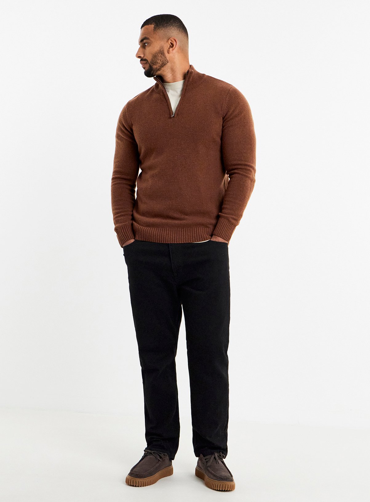 JACAMO Lambswool 1/4 Zip Jumper Brown 2XL - Image 3 thumbnail