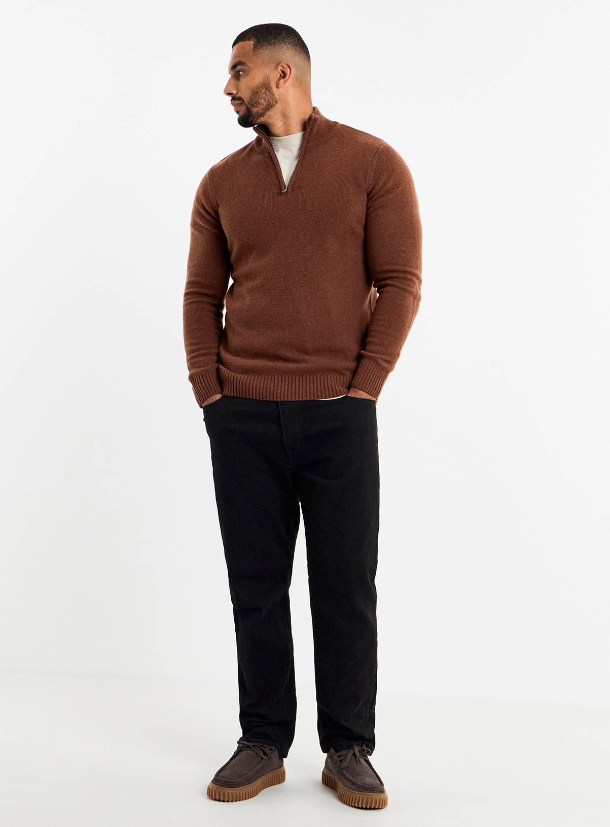 JACAMO Lambswool 1/4 Zip Jumper Brown 2XL - Image 3