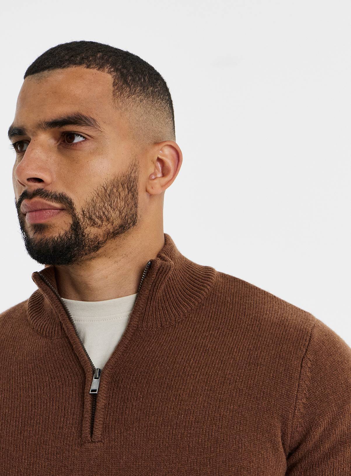 JACAMO Lambswool 1/4 Zip Jumper Brown 2XL - Image 4