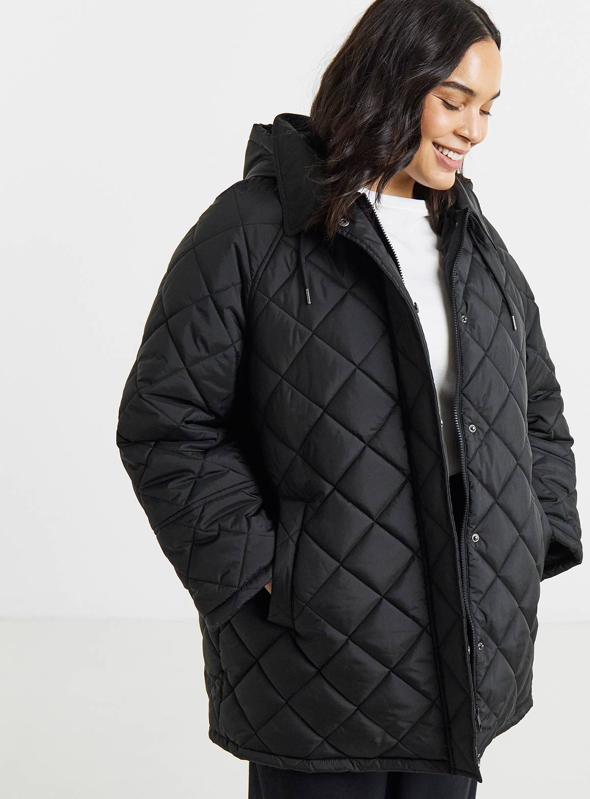 SIMPLY BE Hooded Quilt Swing Coat 24 - Image 1