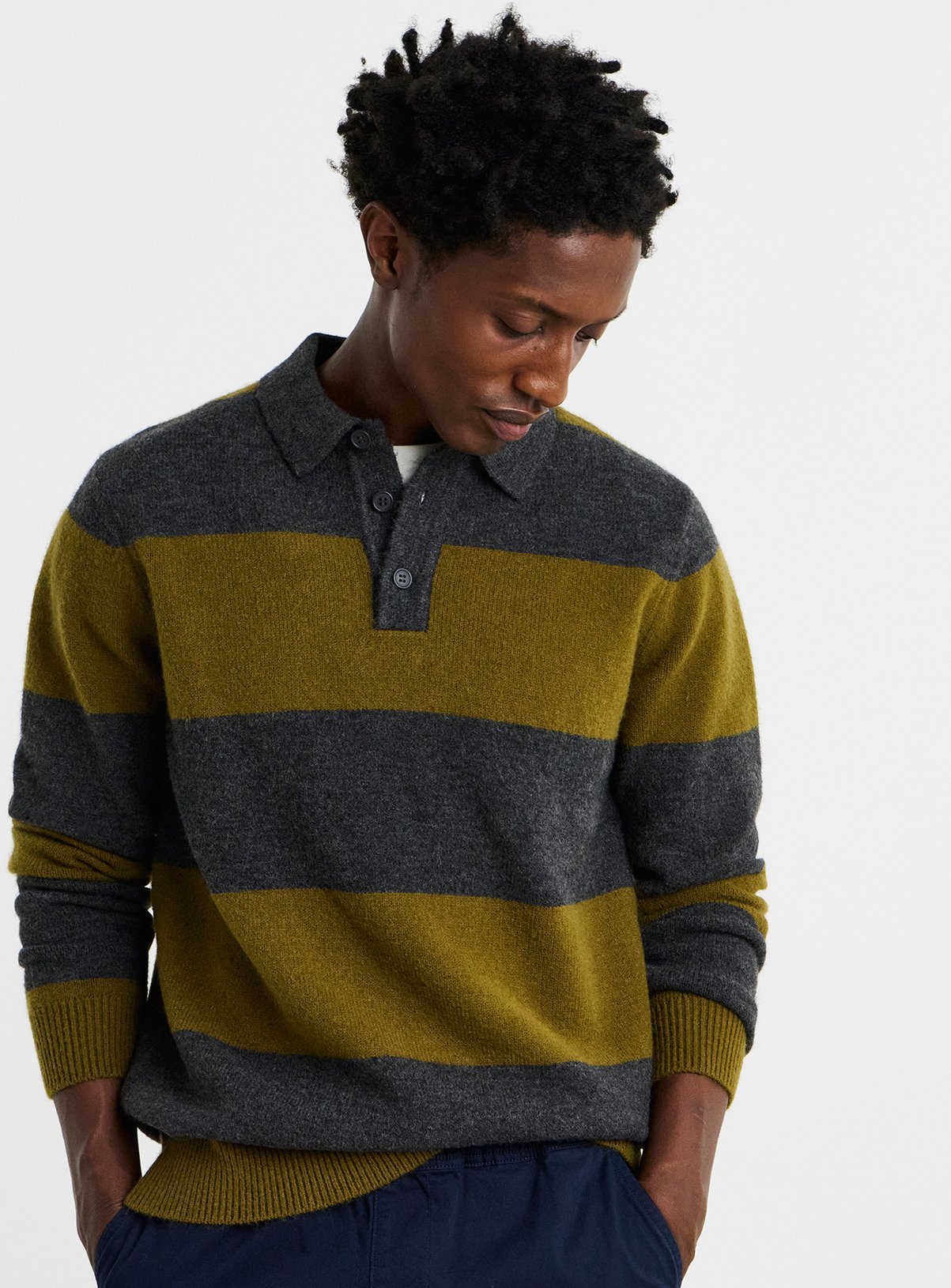JACAMO Lambswool Stripe Slouch Knitted Polo 1XL - Image 1 thumbnail