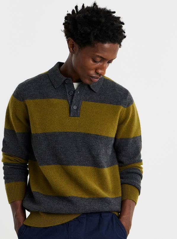 JACAMO Lambswool Stripe Slouch Knitted Polo 1XL