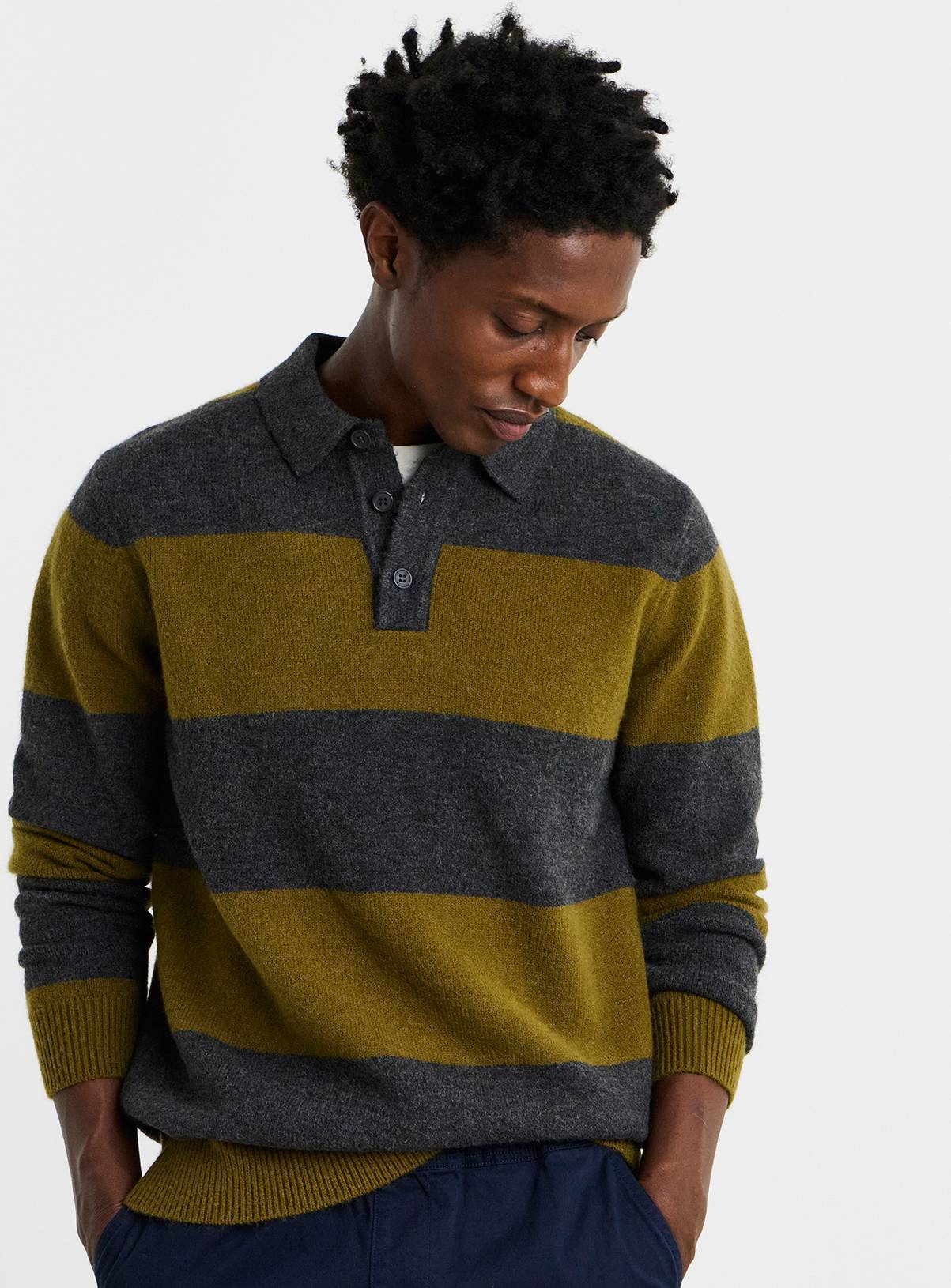 JACAMO Lambswool Stripe Slouch Knitted Polo 1XL - Image 1