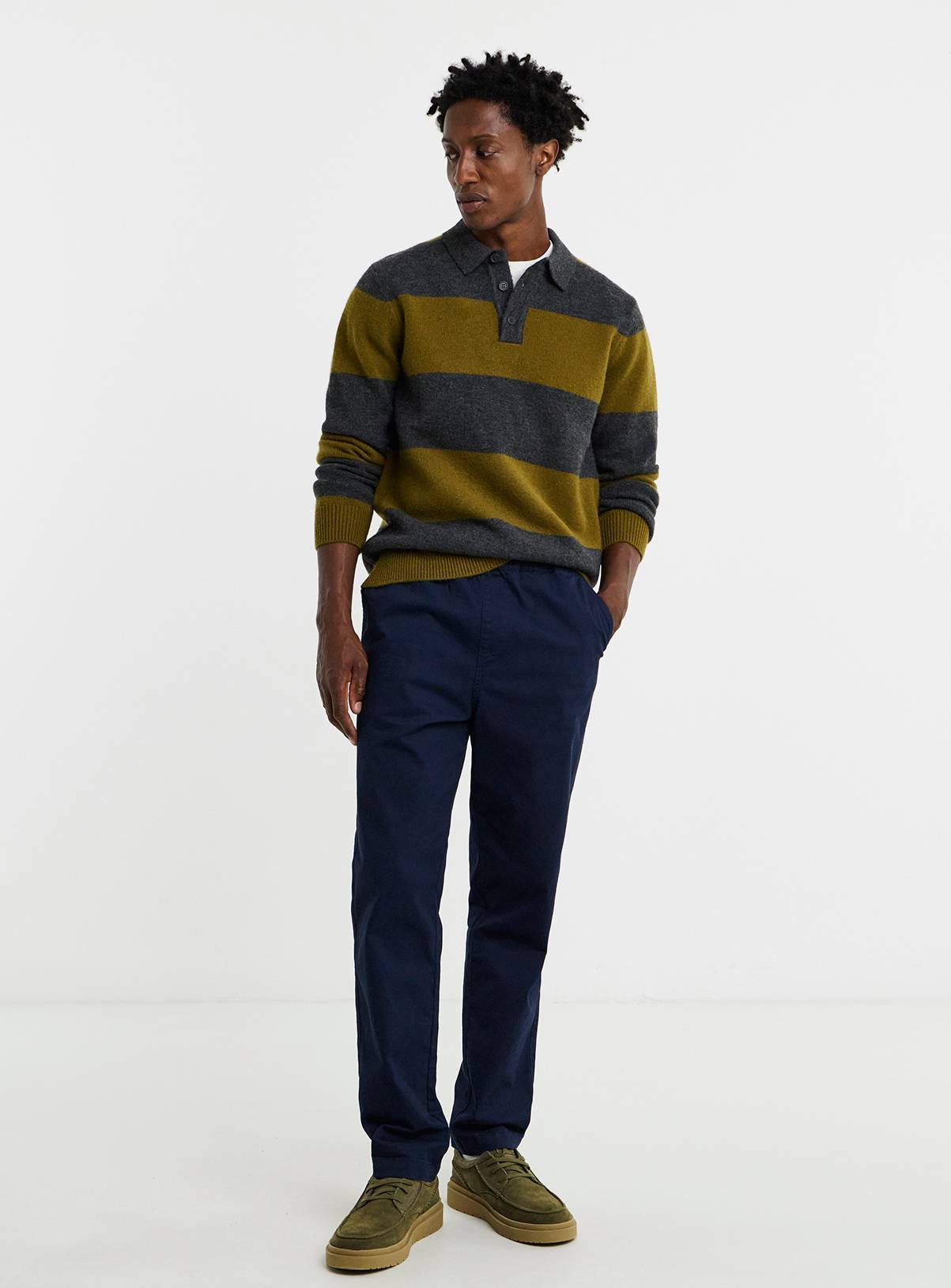JACAMO Lambswool Stripe Slouch Knitted Polo 1XL - Image 3