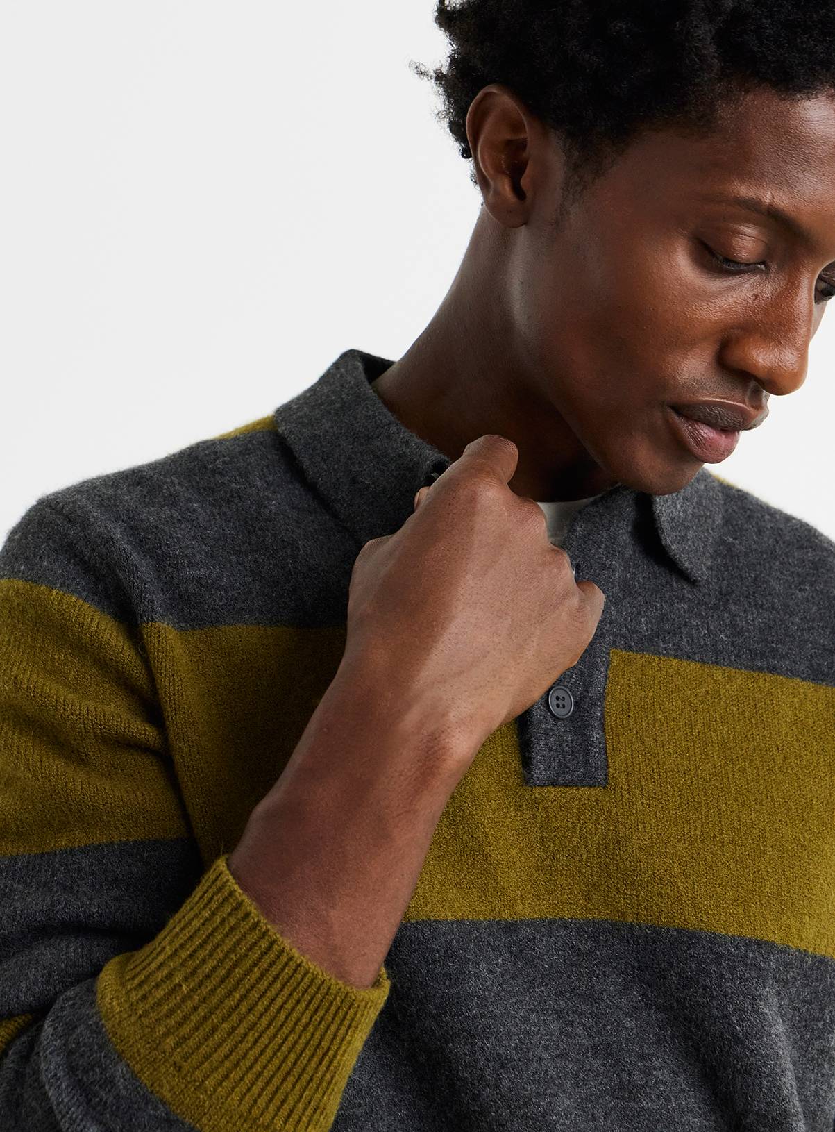 JACAMO Lambswool Stripe Slouch Knitted Polo 1XL - Image 4