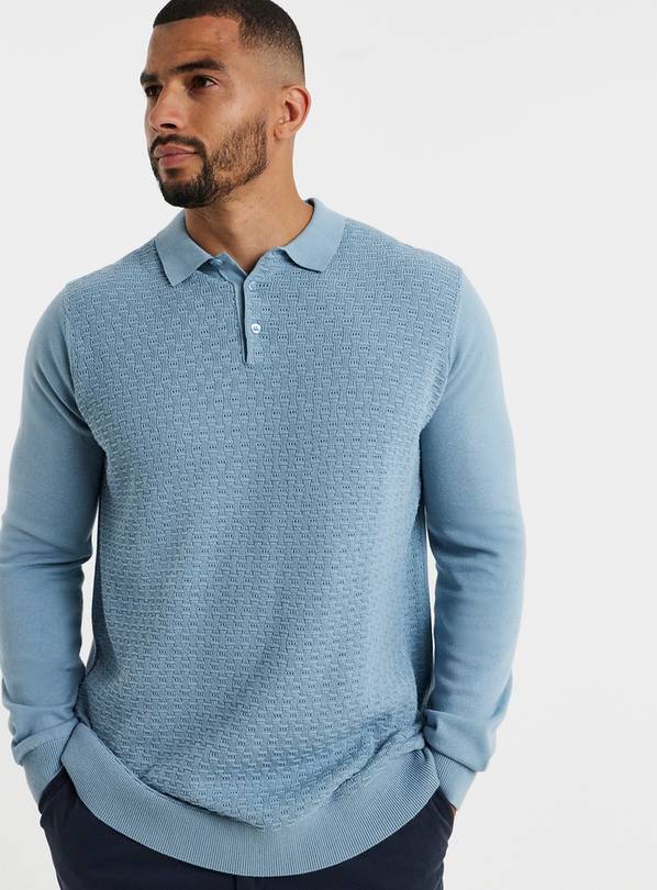 JACAMO Textured Long Sleeve Knitted Polo 3XL