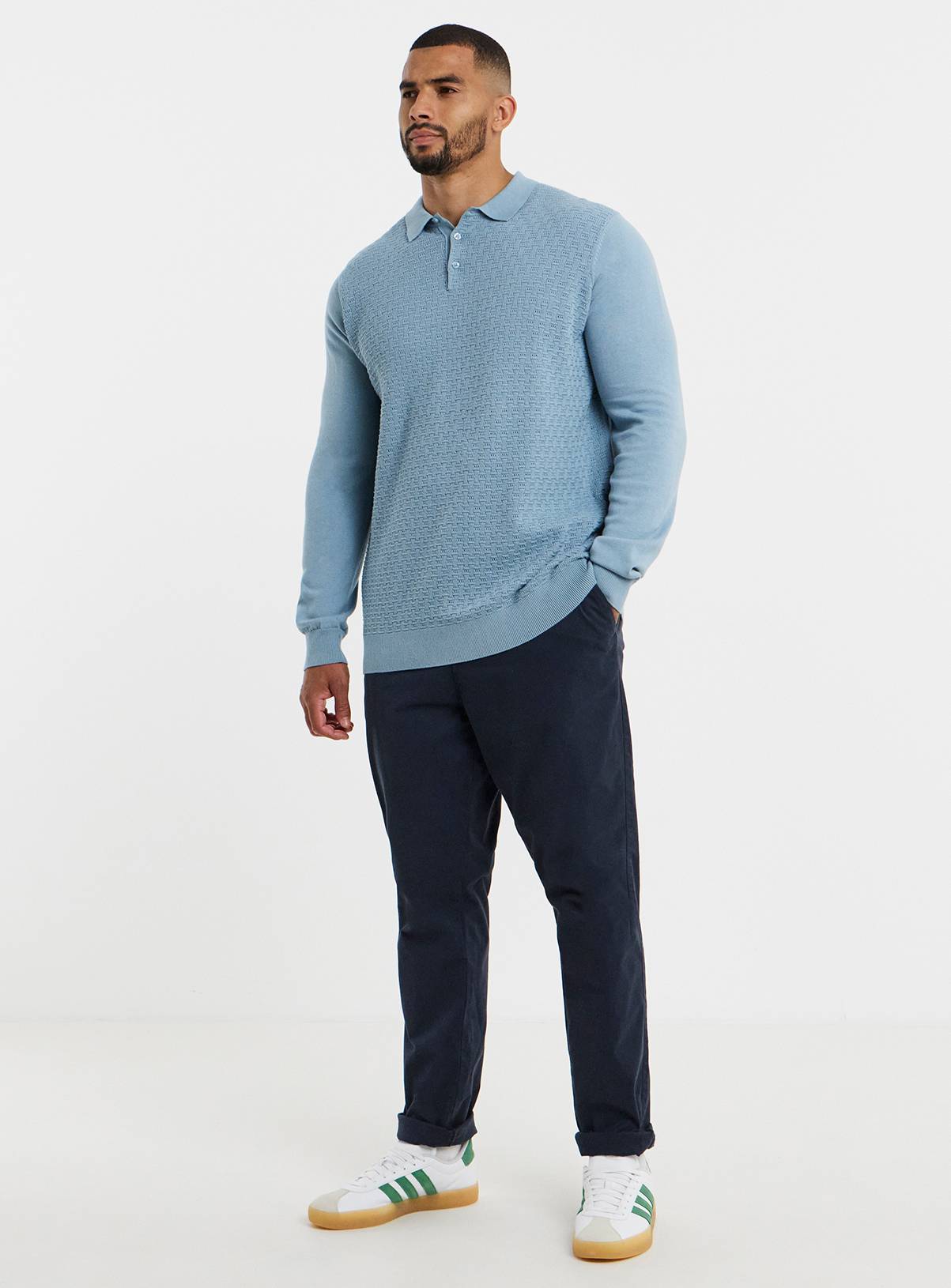 JACAMO Textured Long Sleeve Knitted Polo L - Image 3