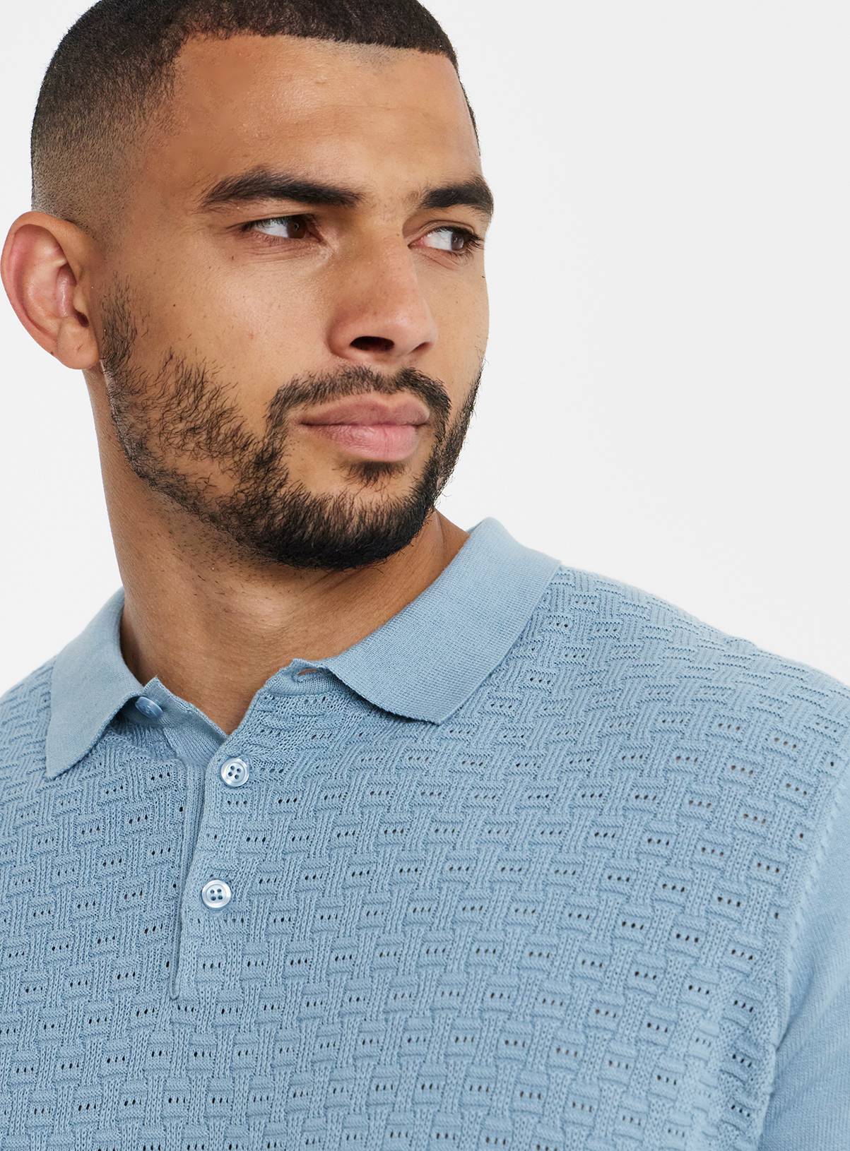 JACAMO Textured Long Sleeve Knitted Polo L - Image 4