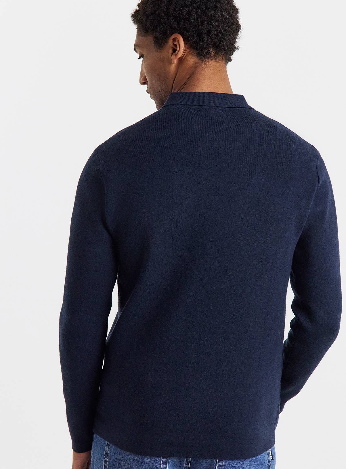 JACAMO Slouch Knitted Long Sleeve Polo Navy 2XL - Image 2