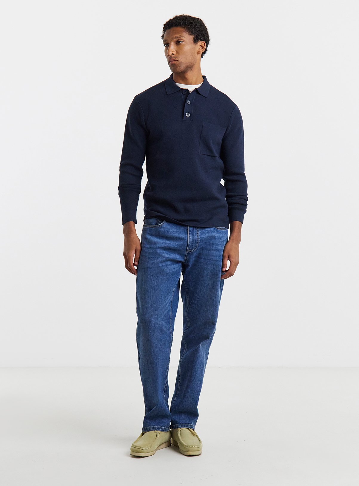 JACAMO Slouch Knitted Long Sleeve Polo Navy 2XL - Image 3 thumbnail