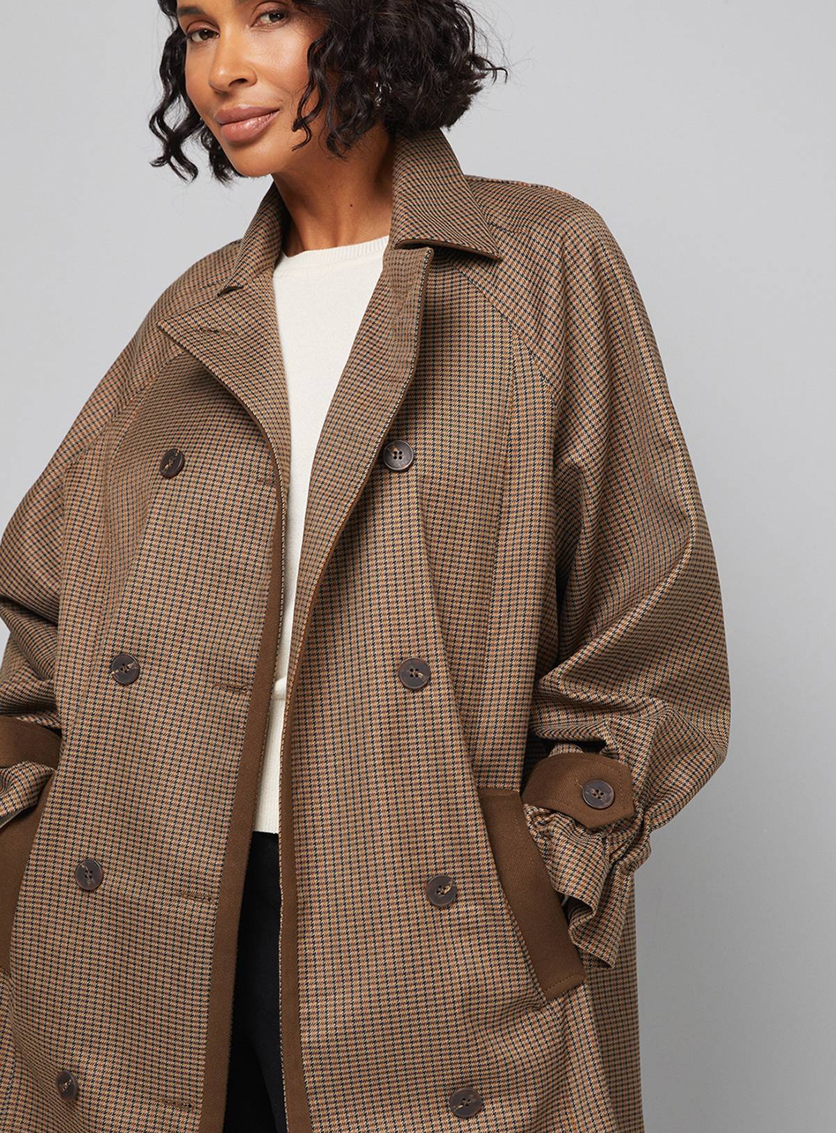 WALLIS Brown Check Collared Coat 16 - Image 2