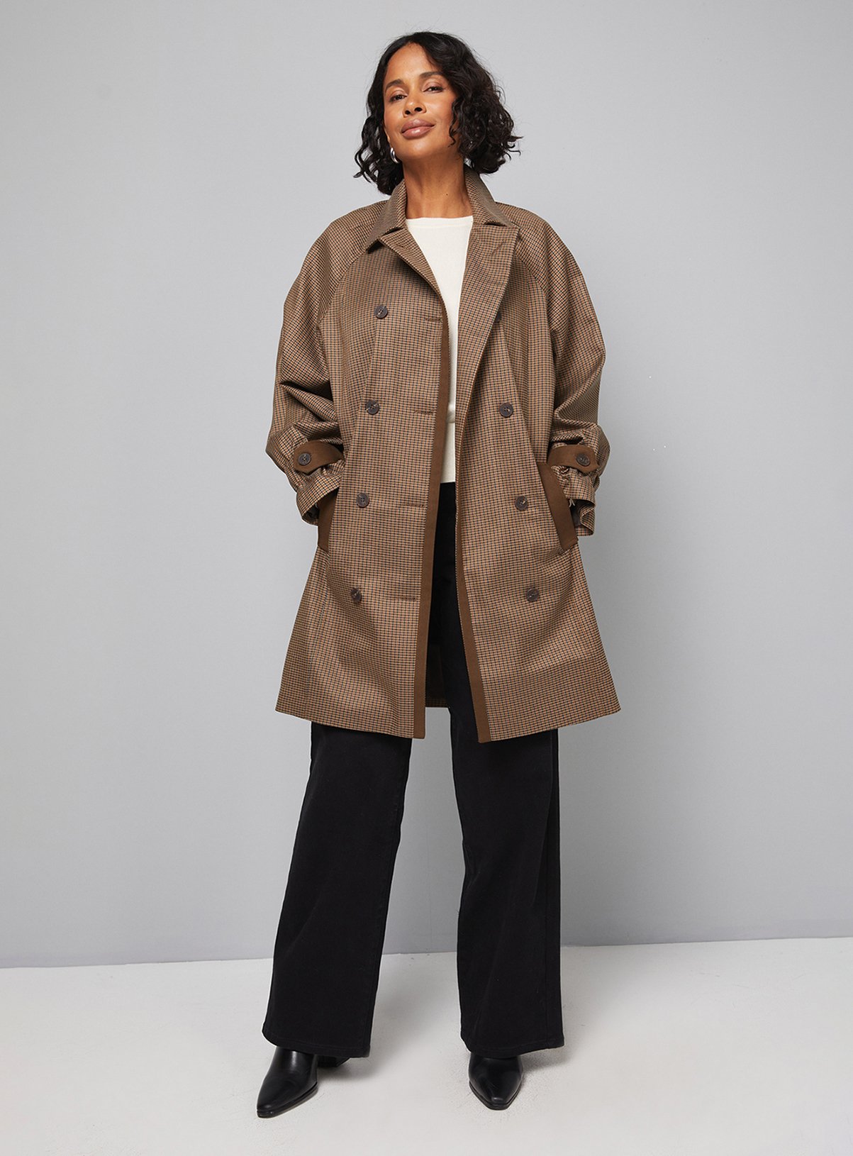 WALLIS Brown Check Collared Coat 16 - Image 4 thumbnail