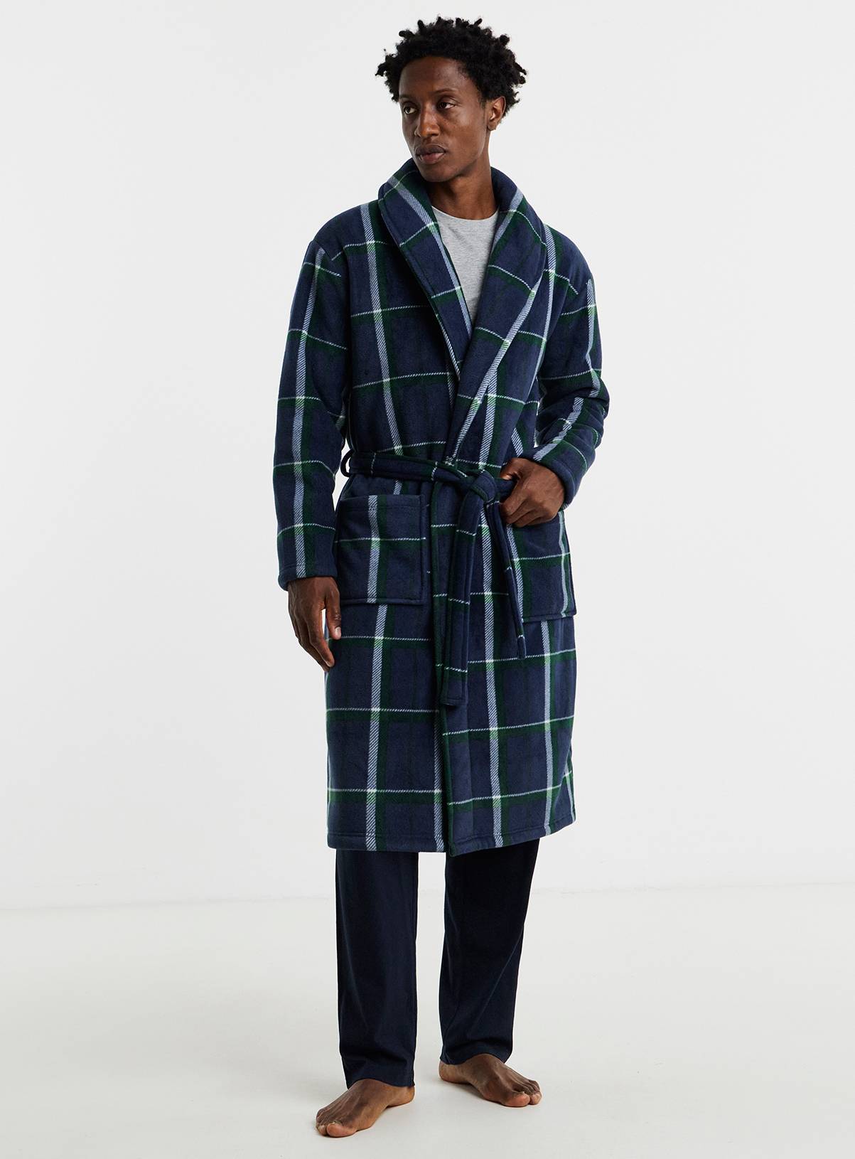 JACAMO Check Borg Lined Fleece Dressing Gown M - Image 1