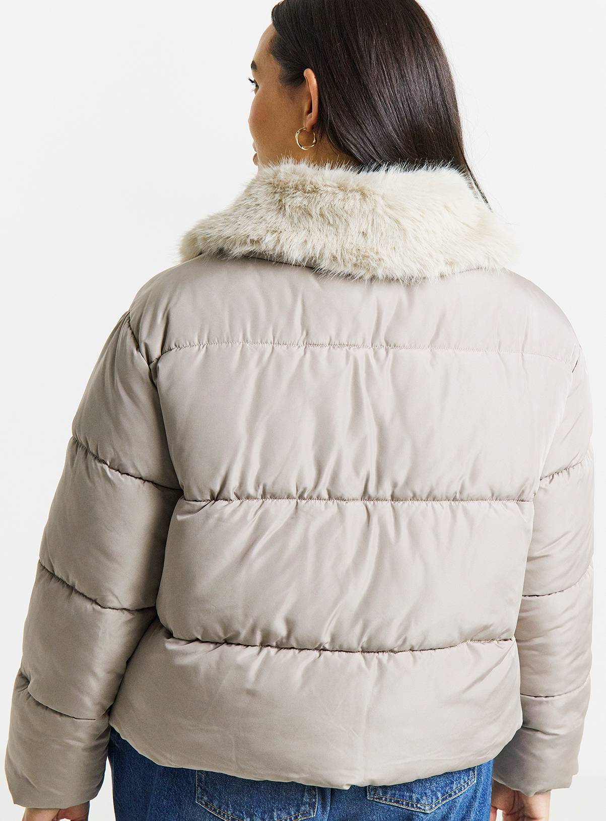 SIMPLY BE Faux Fur Collar Short Padded Coat 20 - Image 2