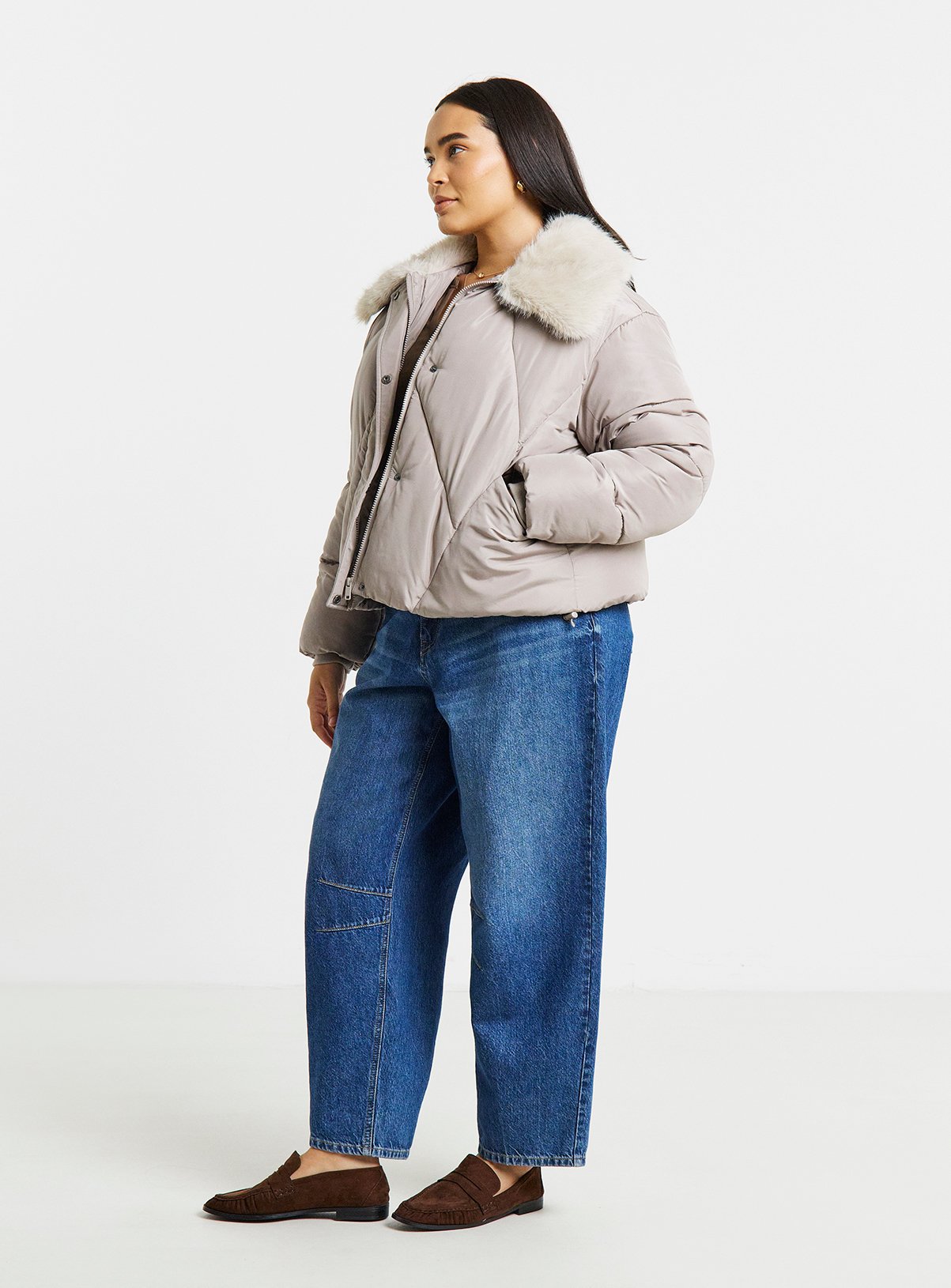SIMPLY BE Faux Fur Collar Short Padded Coat 20 - Image 3 thumbnail