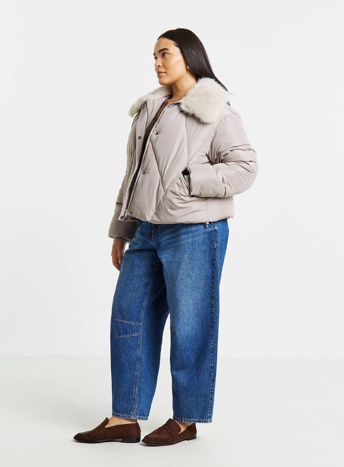 SIMPLY BE Faux Fur Collar Short Padded Coat 20 - Image 3