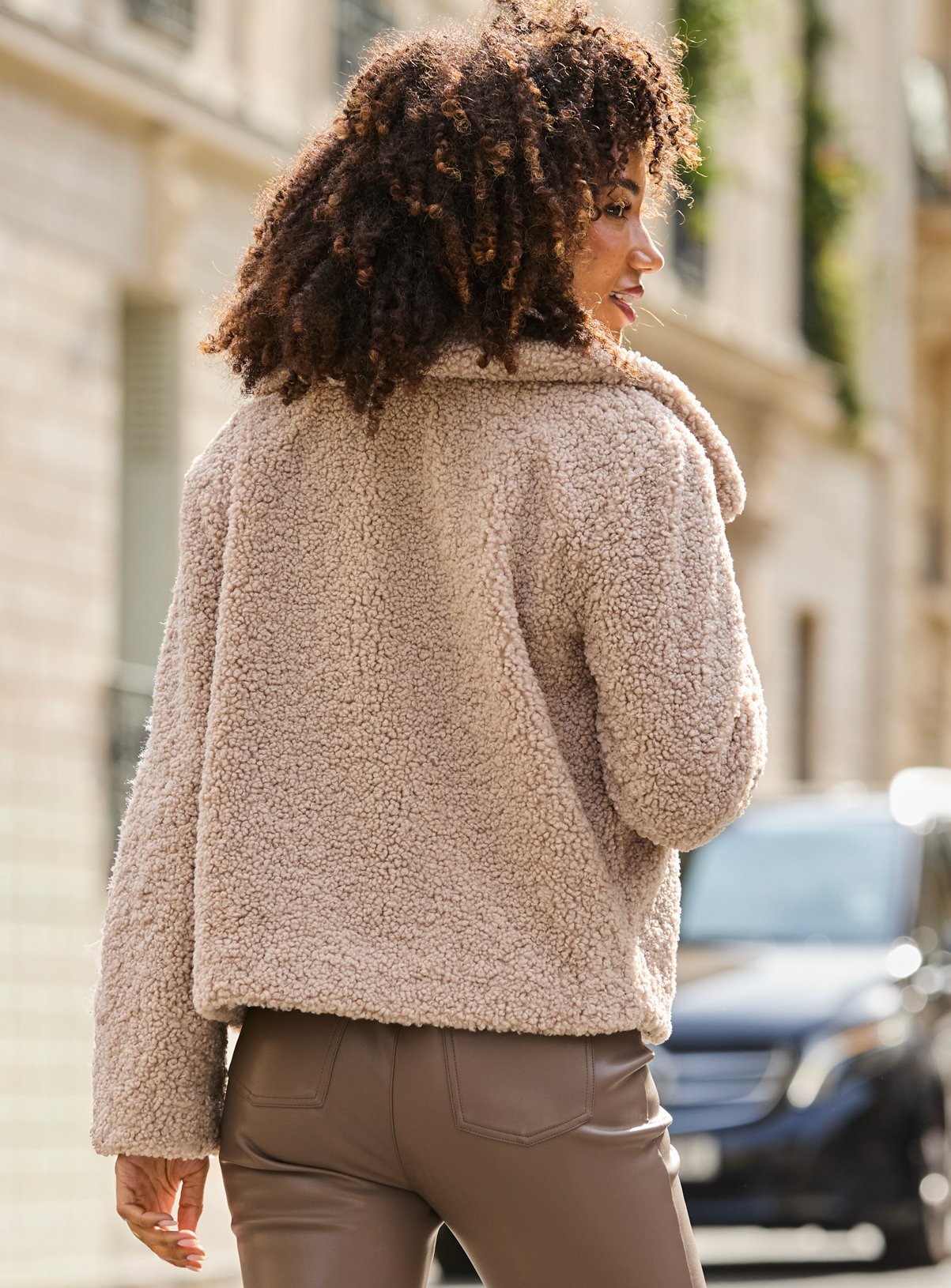 SOSANDAR Taupe Cosy Borg Funnel Collar Jacket 18 - Image 3 thumbnail