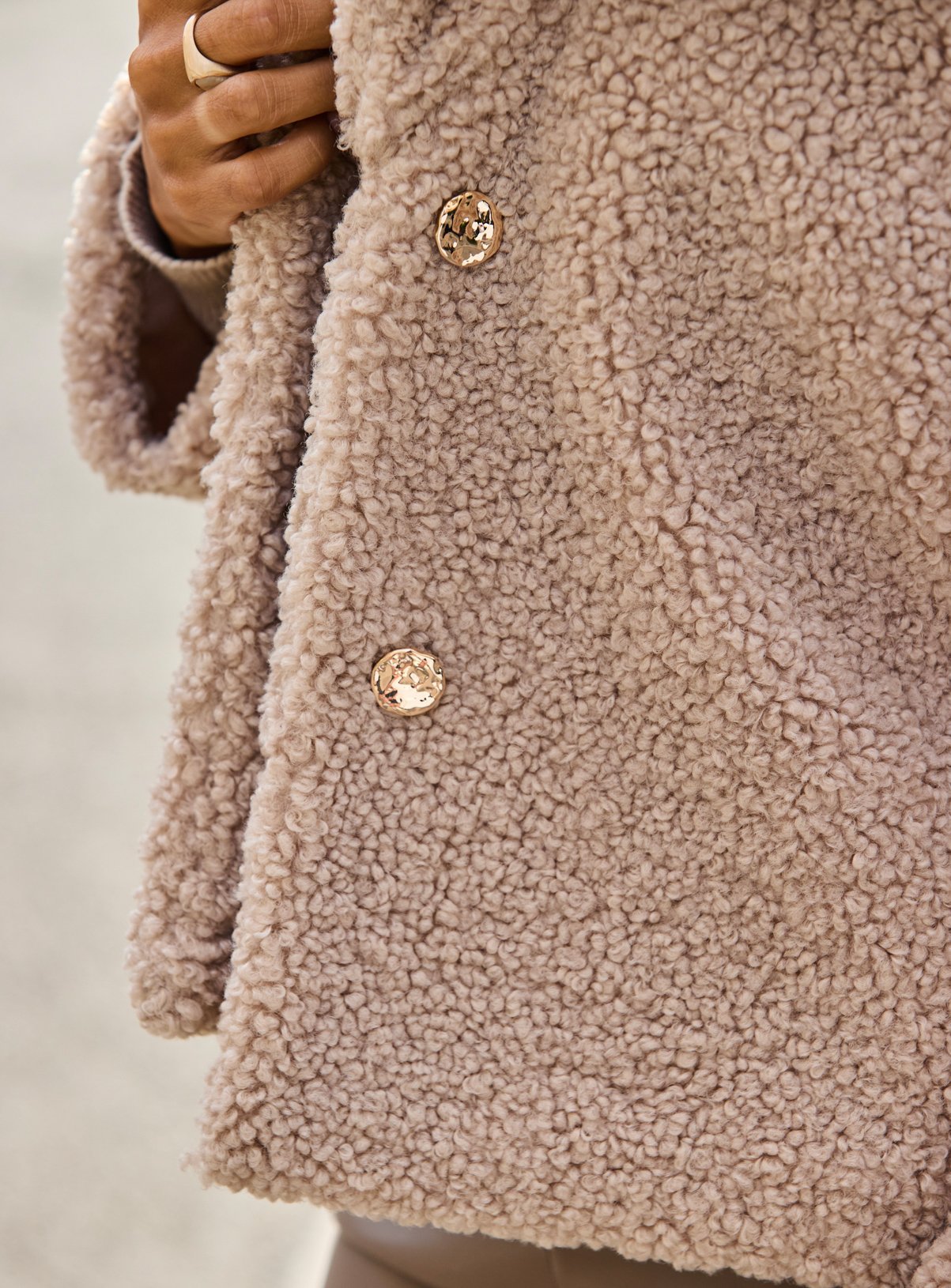 SOSANDAR Taupe Cosy Borg Funnel Collar Jacket 18 - Image 4 thumbnail