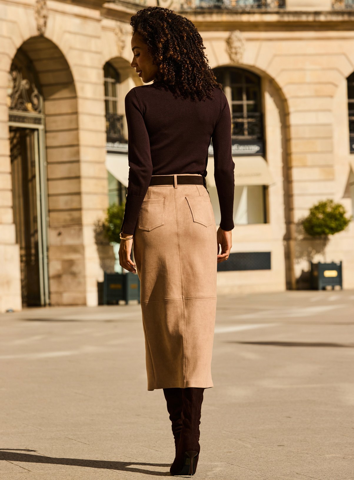 SOSANDAR Taupe Faux Suede Pencil Skirt 20 - Image 2 thumbnail