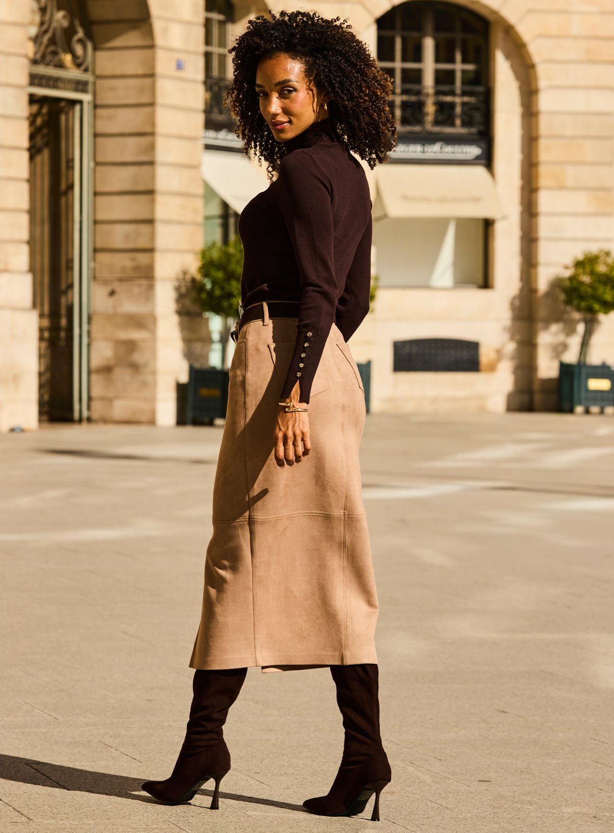 SOSANDAR Taupe Faux Suede Pencil Skirt 20 - Image 8 thumbnail