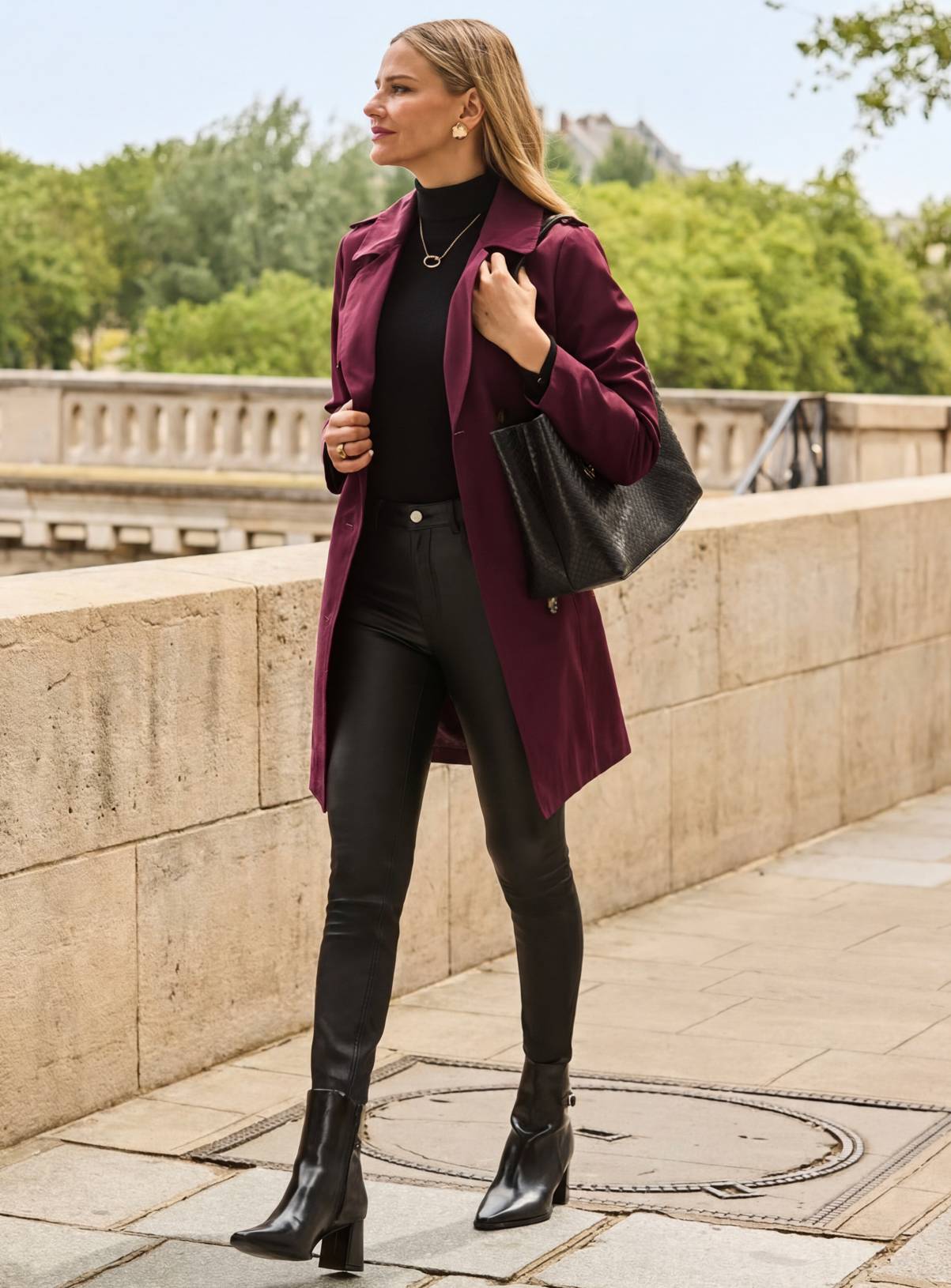 SOSANDAR Burgundy Double Breasted Trench Coat with Pockets 14 - Image 6