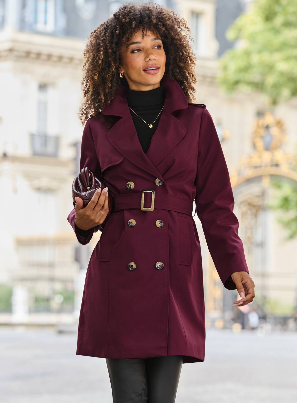SOSANDAR Burgundy Double Breasted Trench Coat with Pockets 14 - Image 8