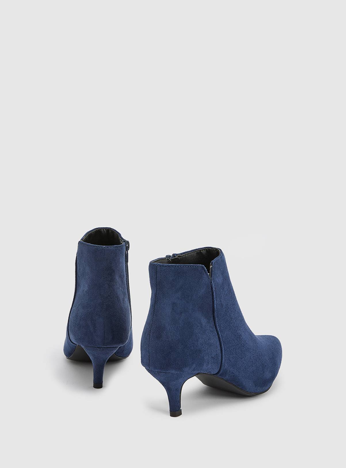 WALLIS Wide Fit Alma Faux Suede Kitten Heel Pointed Ankle Boots Navy 6 - Image 2