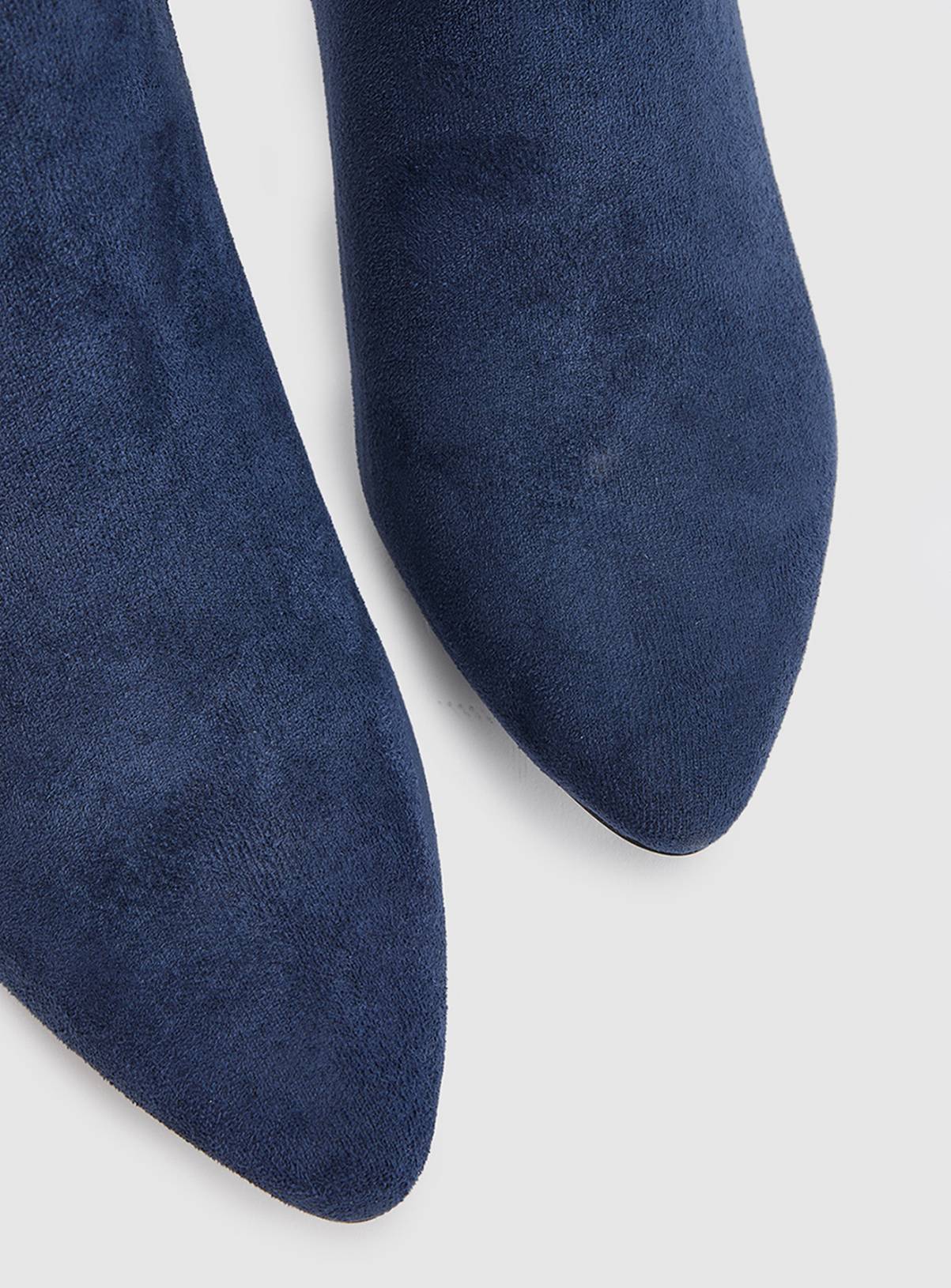 WALLIS Wide Fit Alma Faux Suede Kitten Heel Pointed Ankle Boots Navy 6 - Image 3