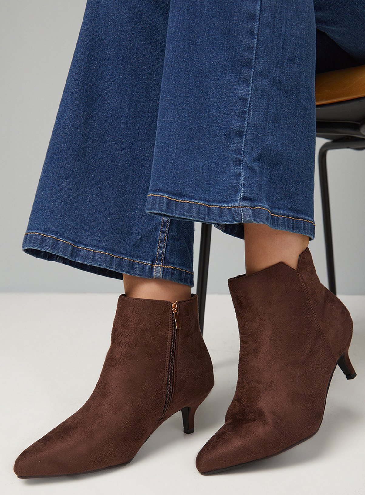 WALLIS Wide Fit Alma Faux Suede Kitten Heel Pointed Ankle Boots Brown 6 - Image 4 thumbnail