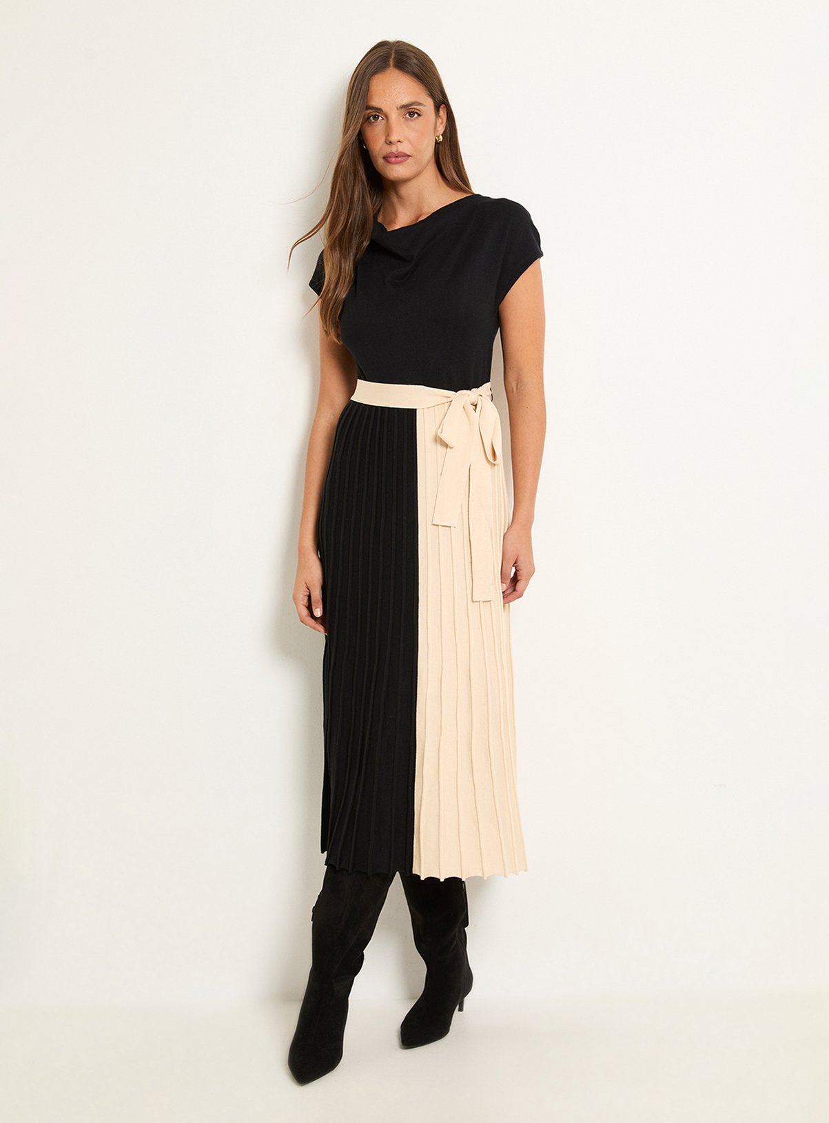 WALLIS Tie Waist Pleated Skirt Knitted Midaxi Dress XL - Image 1 thumbnail