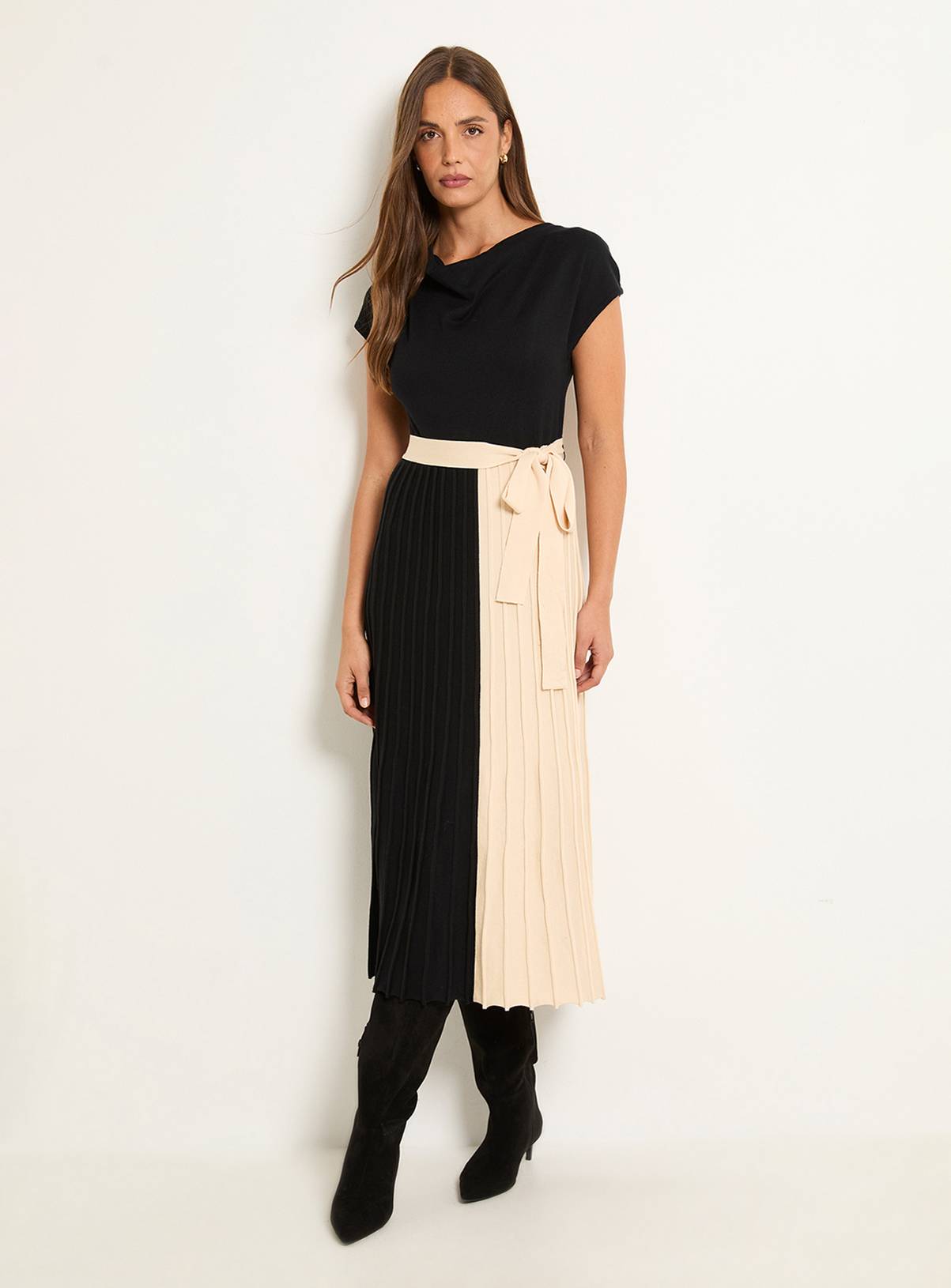 WALLIS Tie Waist Pleated Skirt Knitted Midaxi Dress XL - Image 1