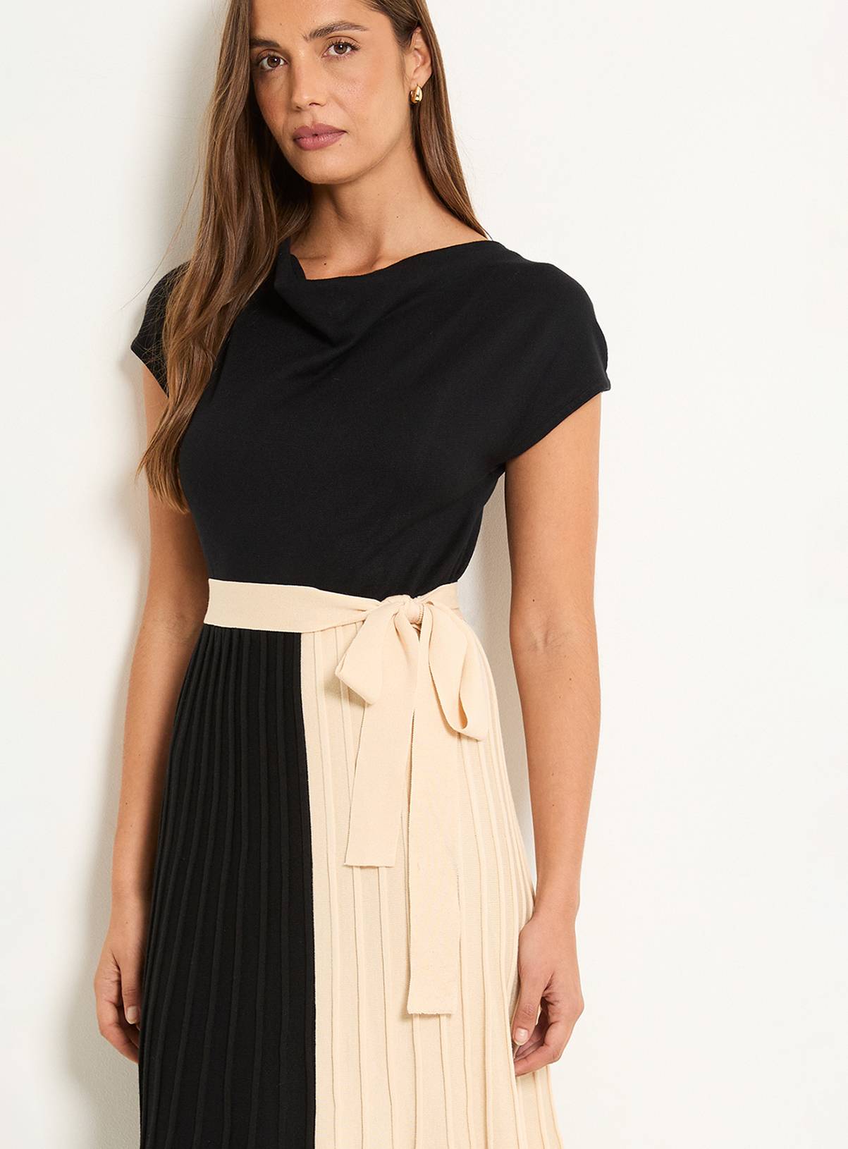 WALLIS Tie Waist Pleated Skirt Knitted Midaxi Dress XL - Image 2