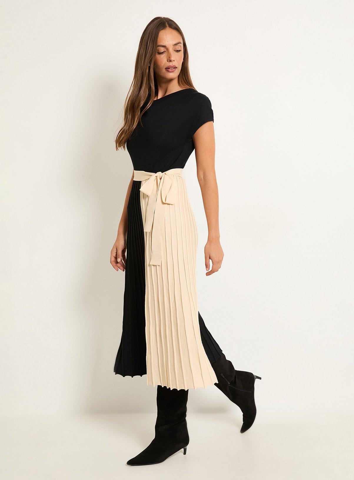 WALLIS Tie Waist Pleated Skirt Knitted Midaxi Dress XL - Image 4 thumbnail