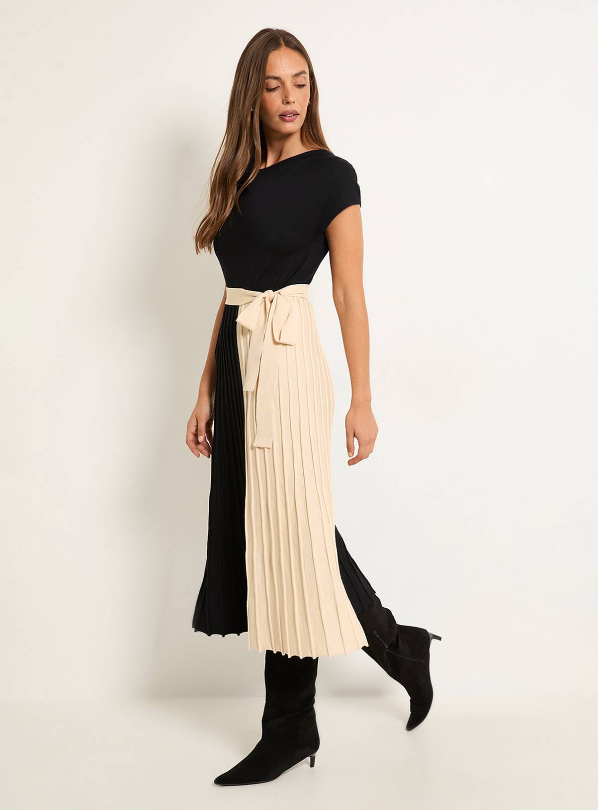 WALLIS Tie Waist Pleated Skirt Knitted Midaxi Dress XL - Image 4