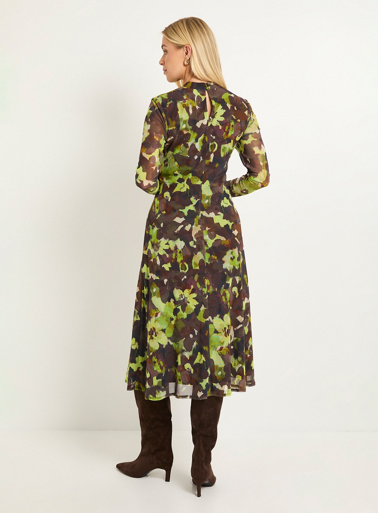 WALLIS Petite Floral Mesh Ruched Waist Midi Dress 16 - Image 3 thumbnail