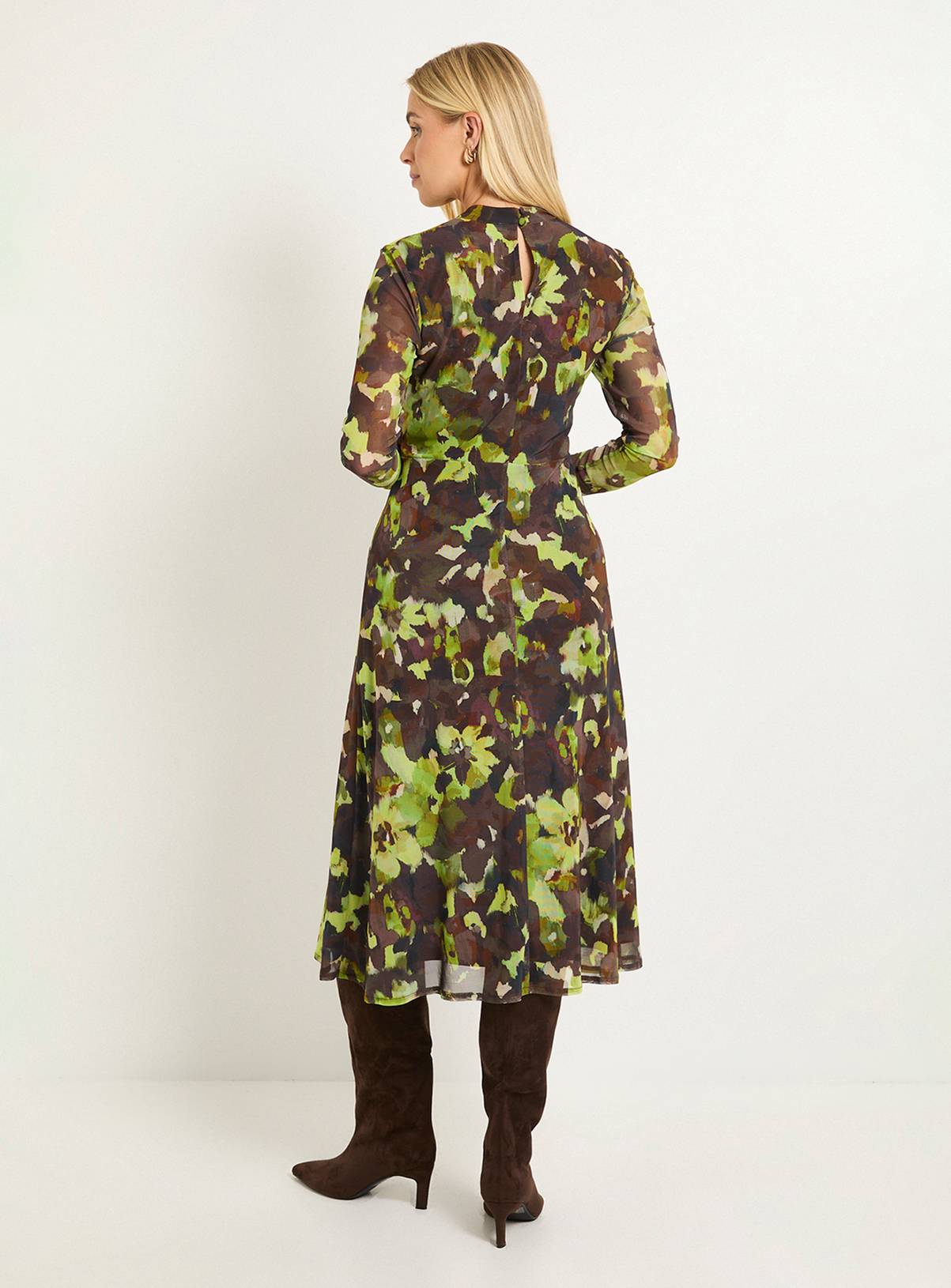WALLIS Petite Floral Mesh Ruched Waist Midi Dress 16 - Image 3