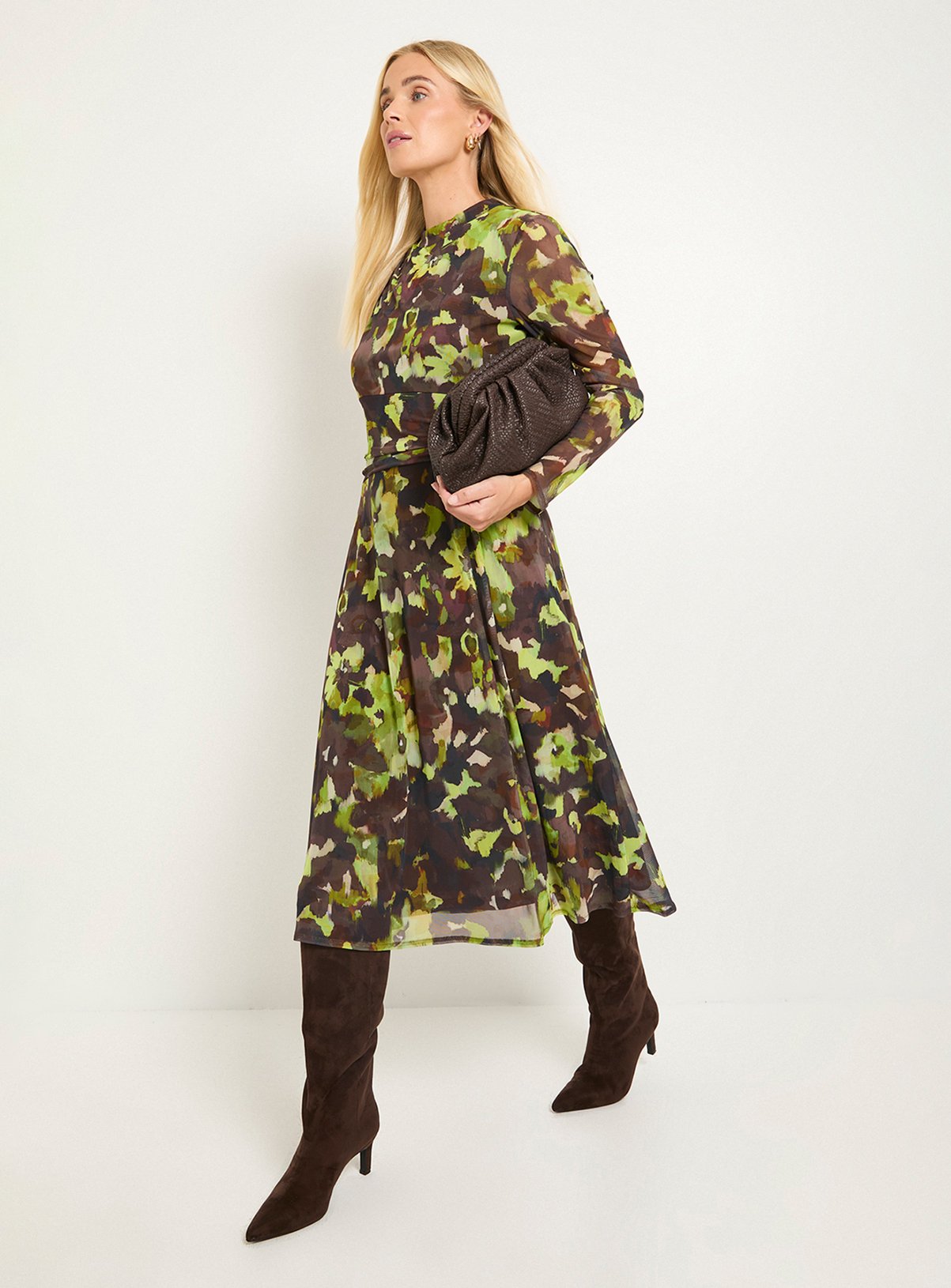 WALLIS Petite Floral Mesh Ruched Waist Midi Dress 16 - Image 4 thumbnail